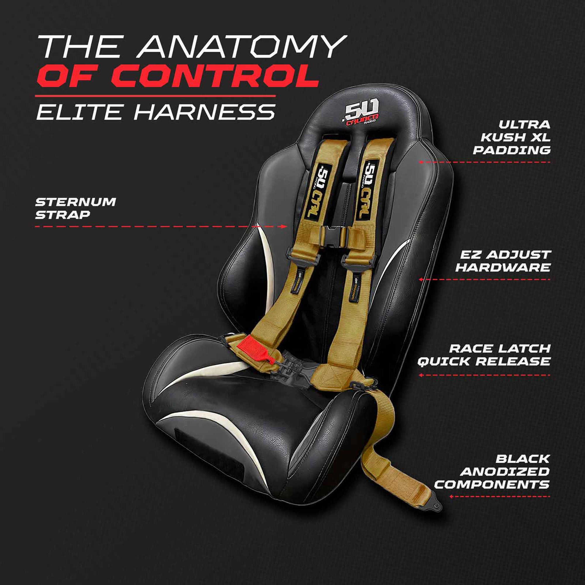 50 Caliber Racing Elite Series EZ Adjust UTV Harness | 2" & 3", 4pt & 5pt, 10 Colors