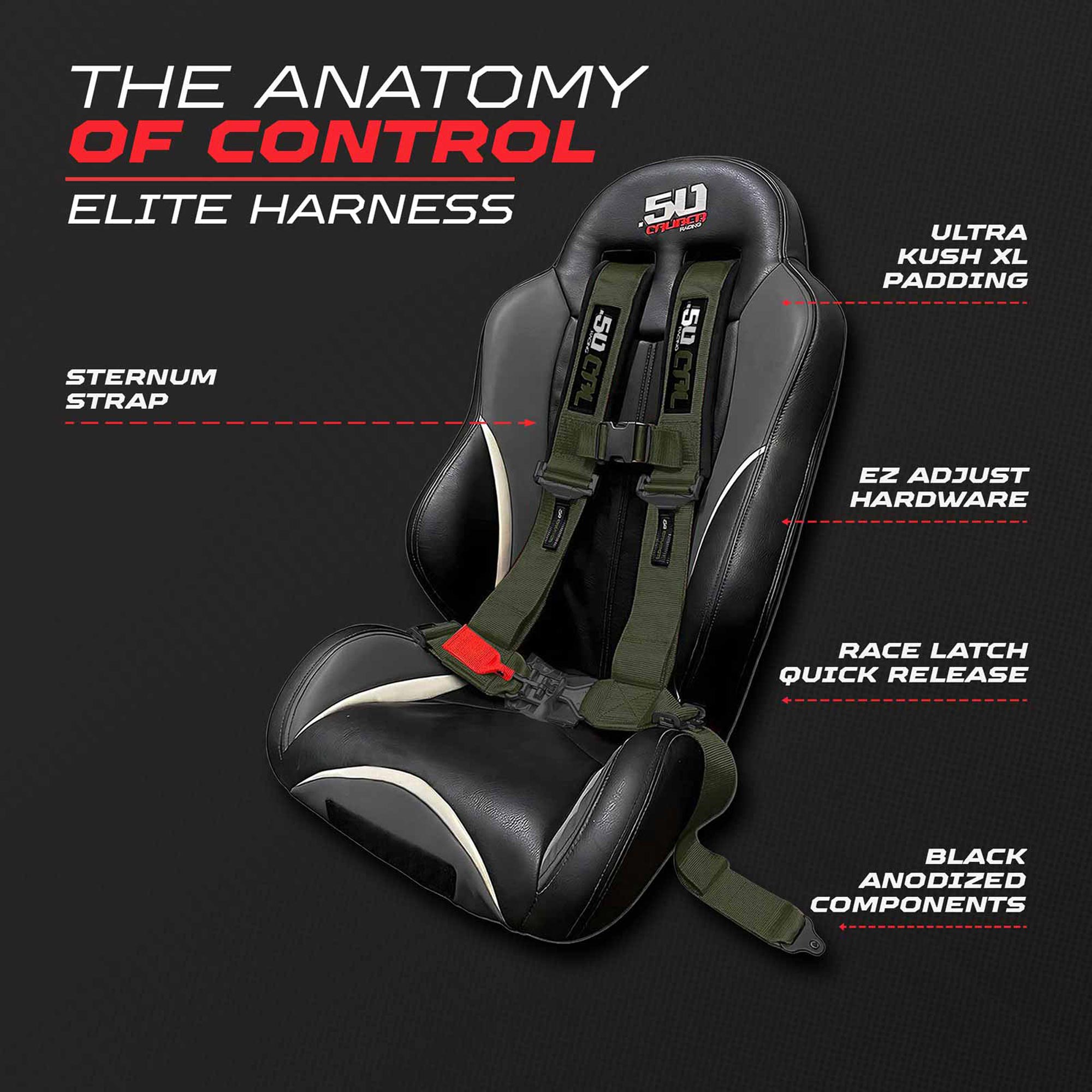 50 Caliber Racing Elite Series EZ Adjust UTV Harness | 2" & 3", 4pt & 5pt, 10 Colors