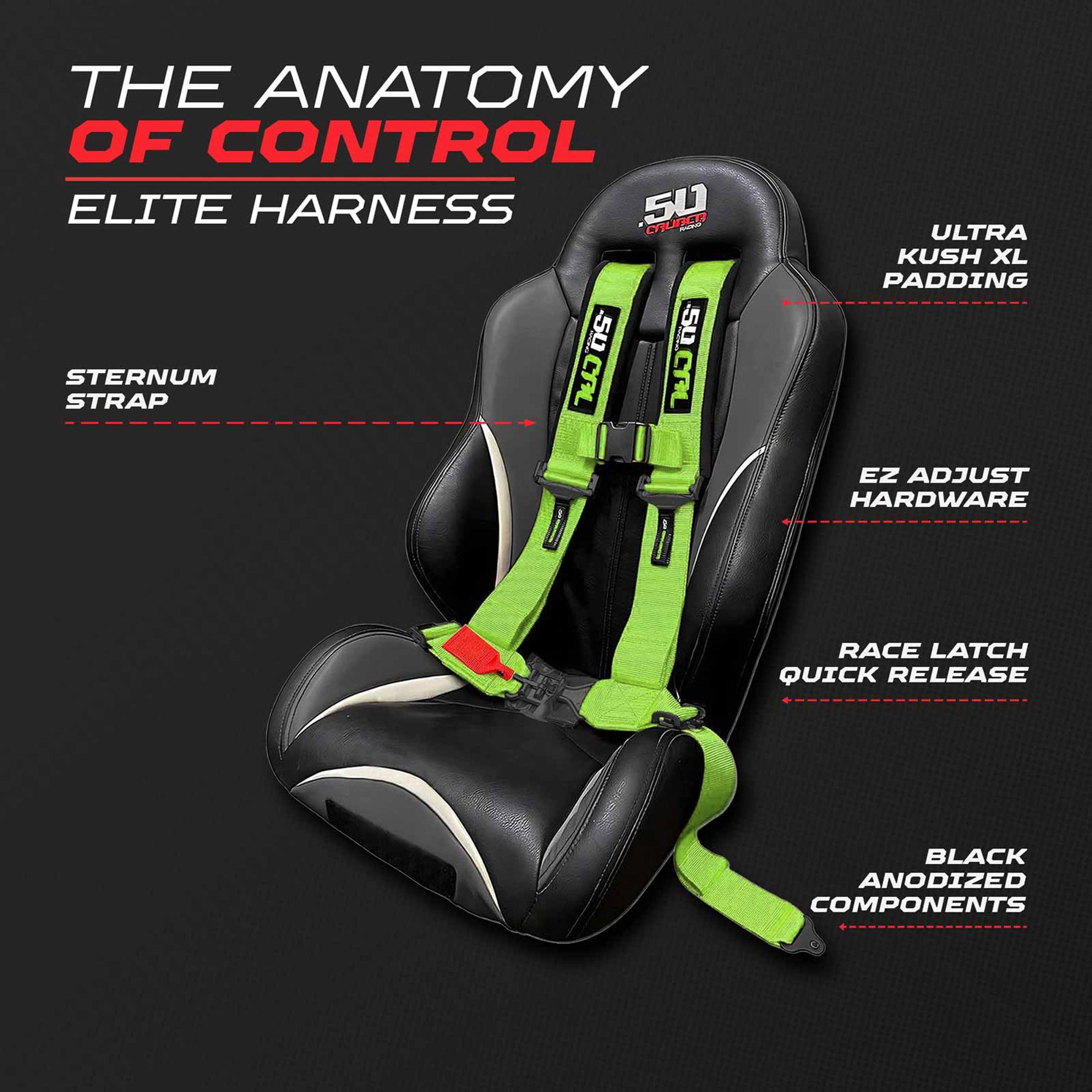 50 Caliber Racing Elite Series EZ Adjust UTV Harness | 2" & 3", 4pt & 5pt, 10 Colors