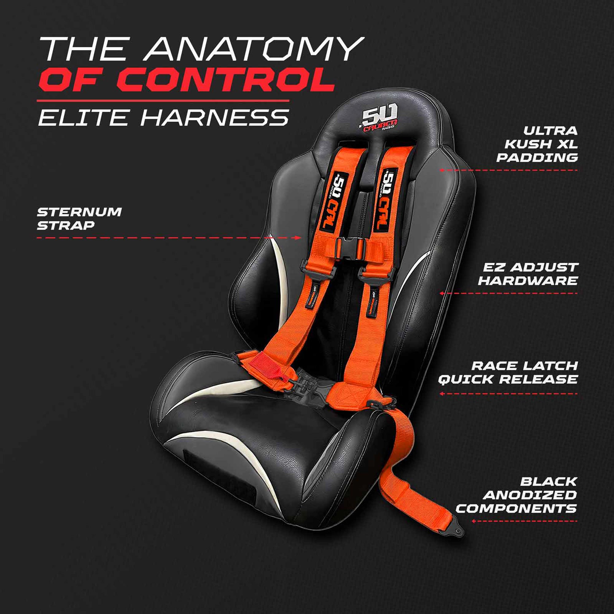 50 Caliber Racing Elite Series EZ Adjust UTV Harness | 2" & 3", 4pt & 5pt, 10 Colors