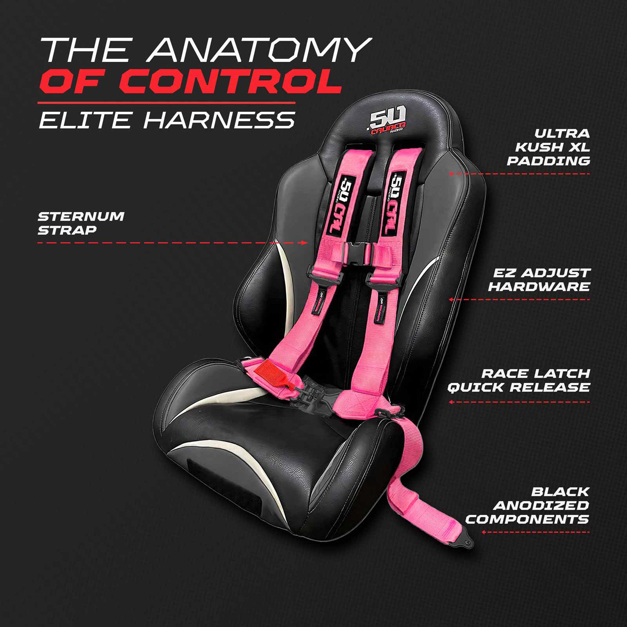 50 Caliber Racing Elite Series EZ Adjust UTV Harness | 2" & 3", 4pt & 5pt, 10 Colors