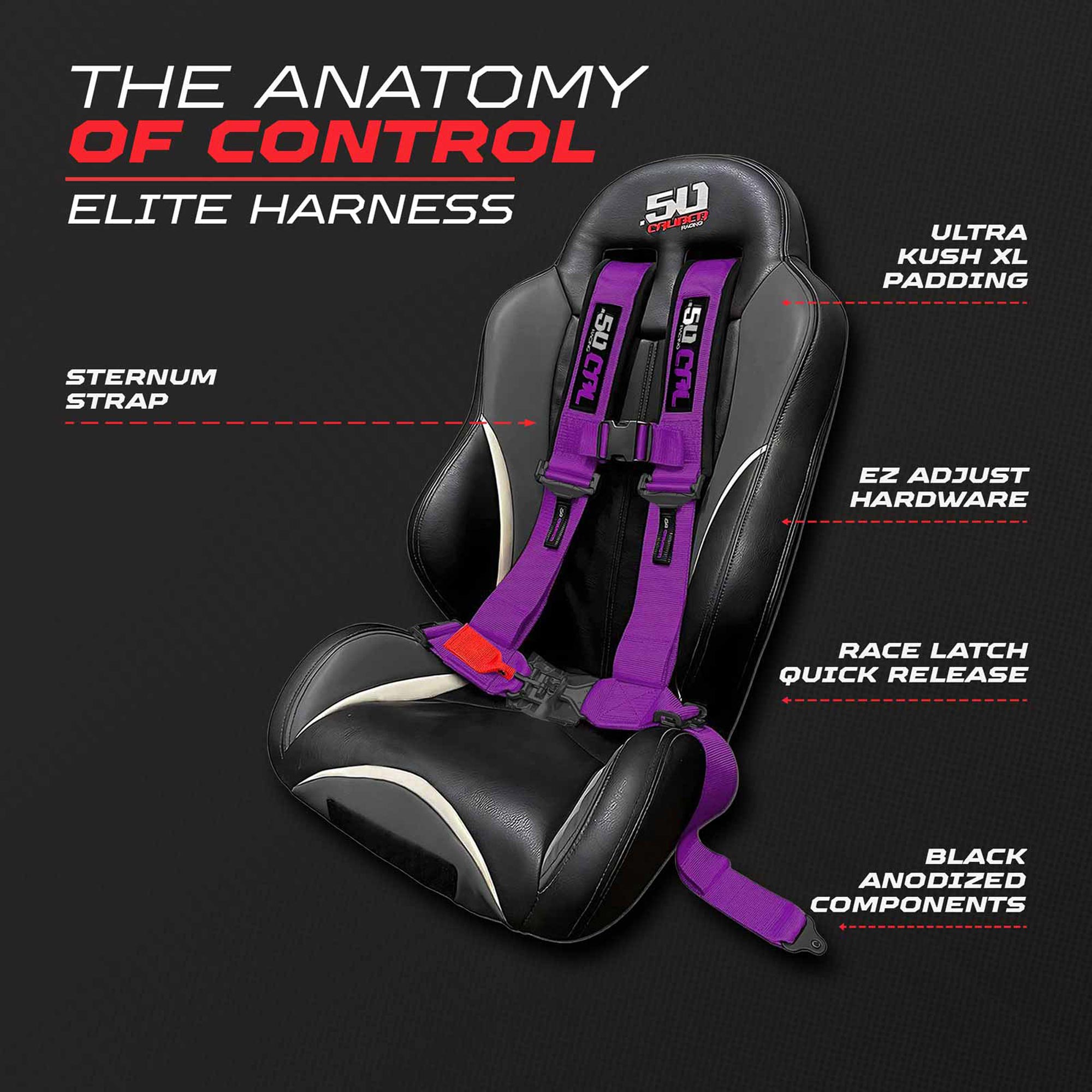 50 Caliber Racing Elite Series EZ Adjust UTV Harness | 2" & 3", 4pt & 5pt, 10 Colors