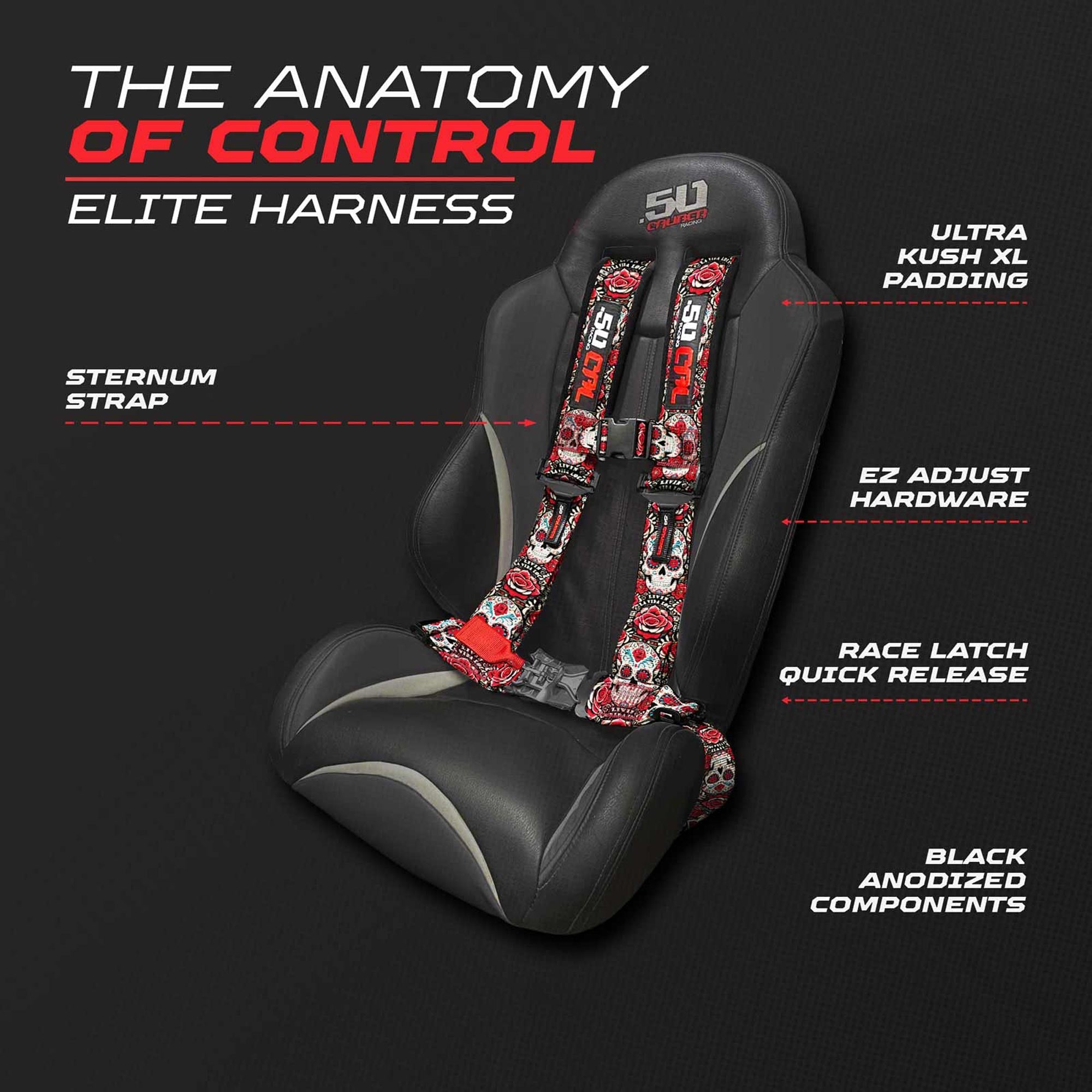 50 Caliber Racing Elite Series EZ Adjust UTV Harness | 2" & 3", 4pt & 5pt, 10 Colors