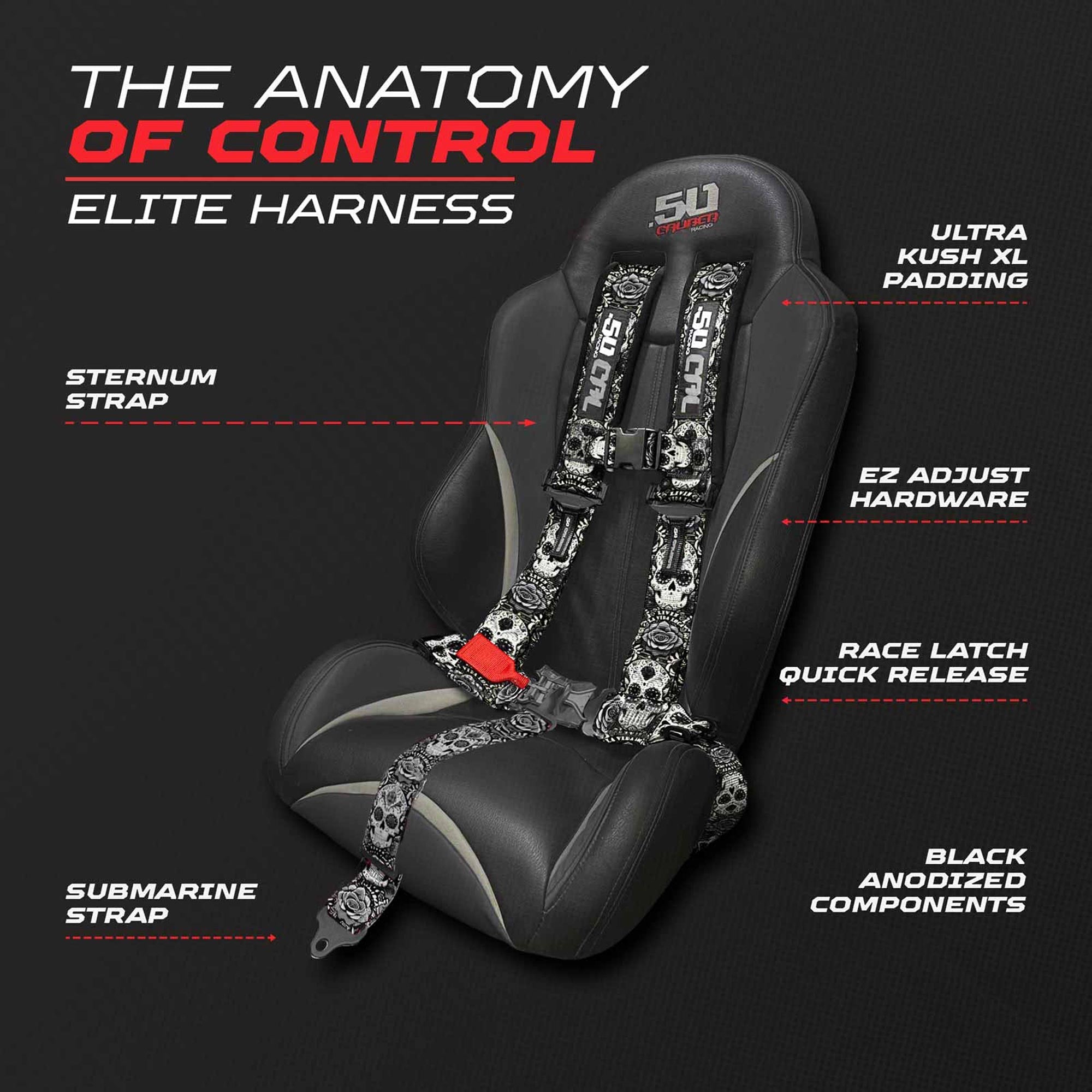 50 Caliber Racing Elite Series EZ Adjust UTV Harness | 2" & 3", 4pt & 5pt, 10 Colors