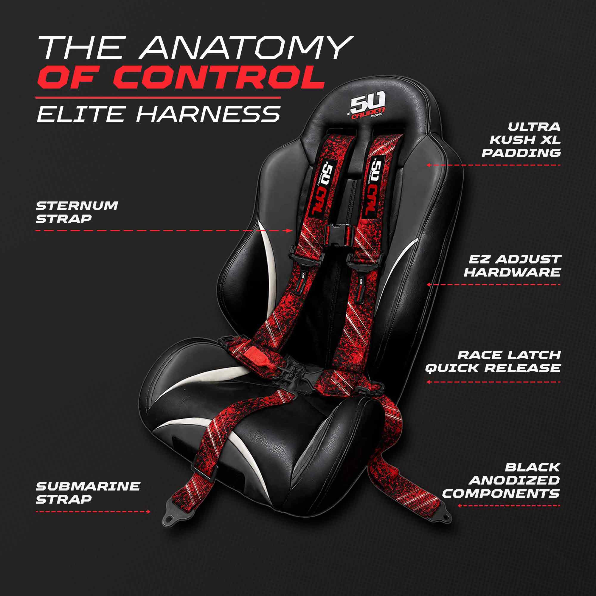 50 Caliber Racing Elite Series EZ Adjust UTV Harness | 2" & 3", 4pt & 5pt, 10 Colors