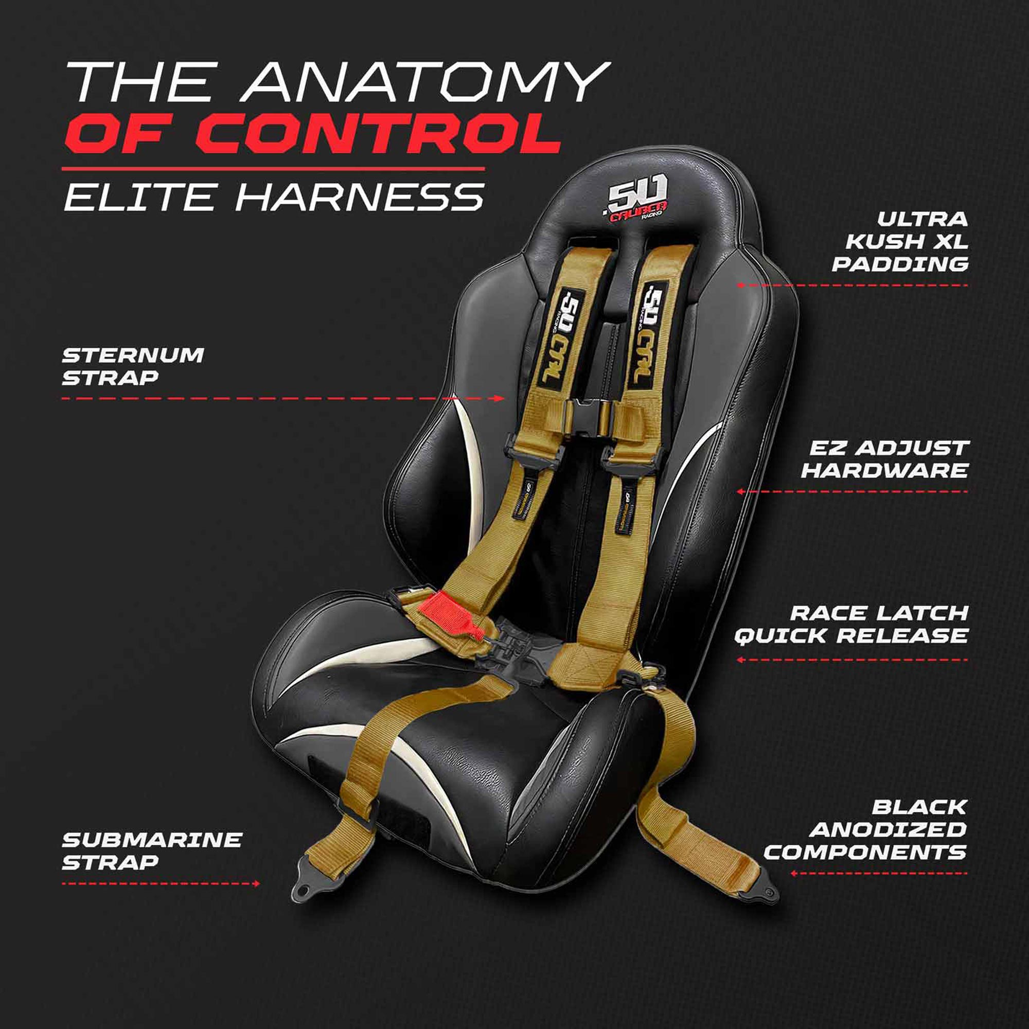 50 Caliber Racing Elite Series EZ Adjust UTV Harness | 2" & 3", 4pt & 5pt, 10 Colors