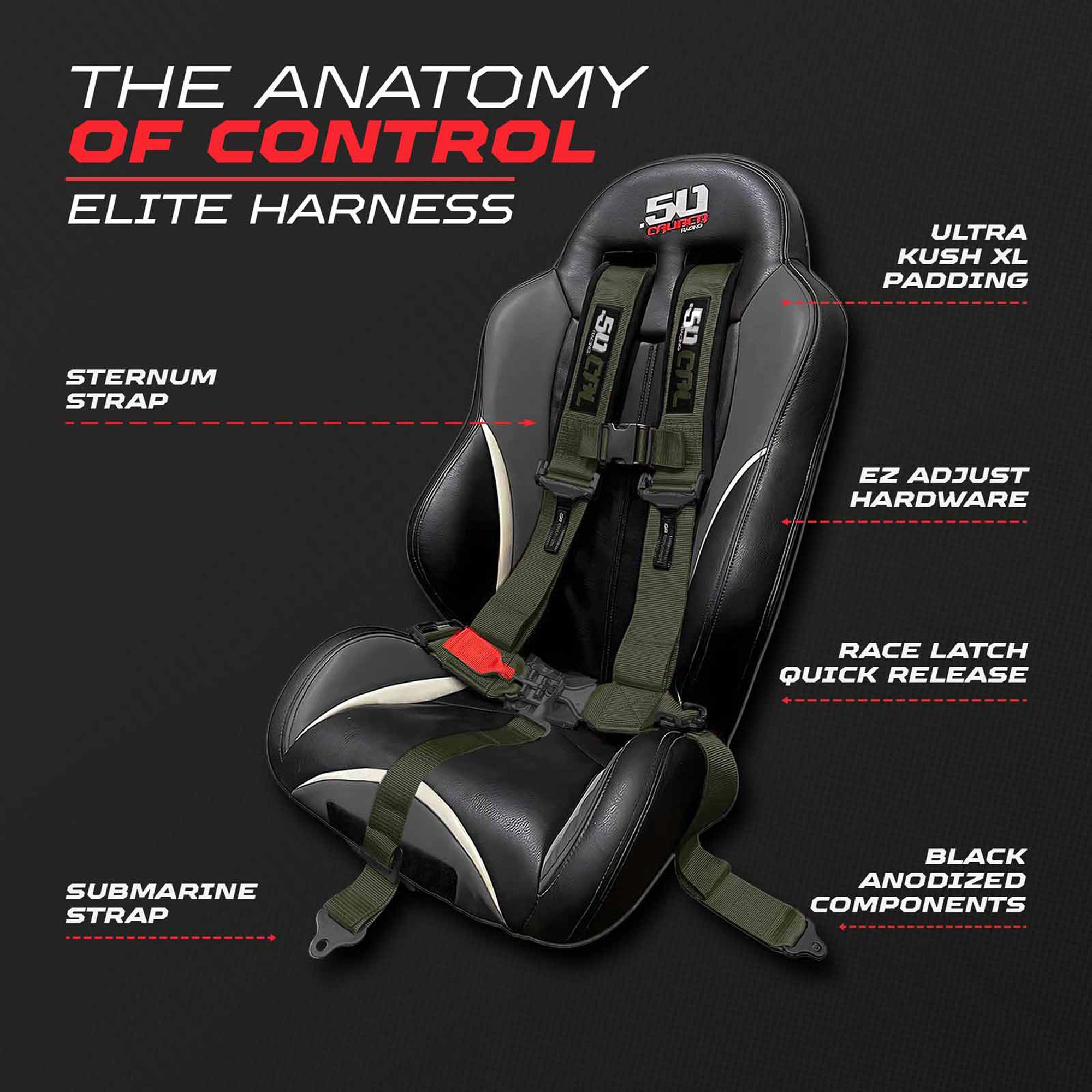 50 Caliber Racing Elite Series EZ Adjust UTV Harness | 2" & 3", 4pt & 5pt, 10 Colors
