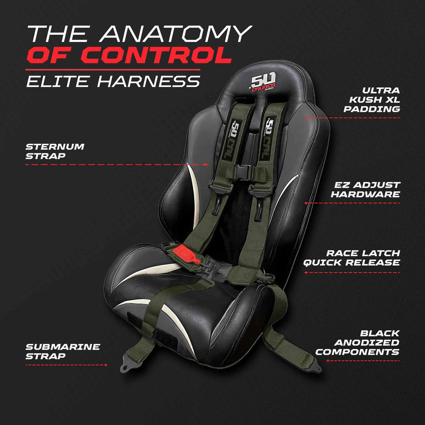 50 Caliber Racing Elite Series EZ Adjust UTV Harness | 2" & 3", 4pt & 5pt, 10 Colors