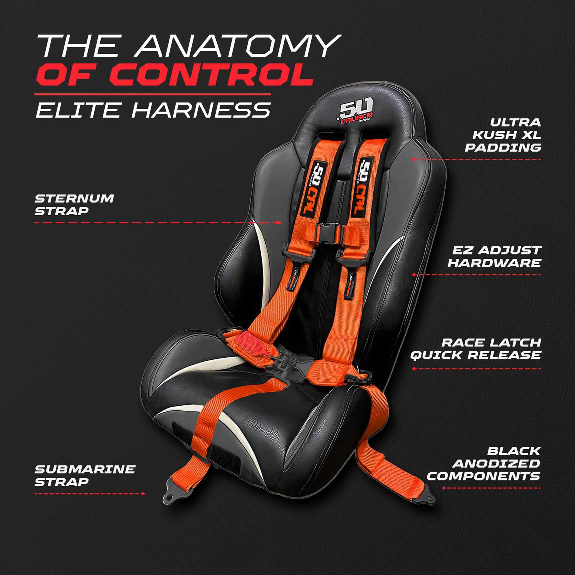 50 Caliber Racing Elite Series EZ Adjust UTV Harness | 2" & 3", 4pt & 5pt, 10 Colors