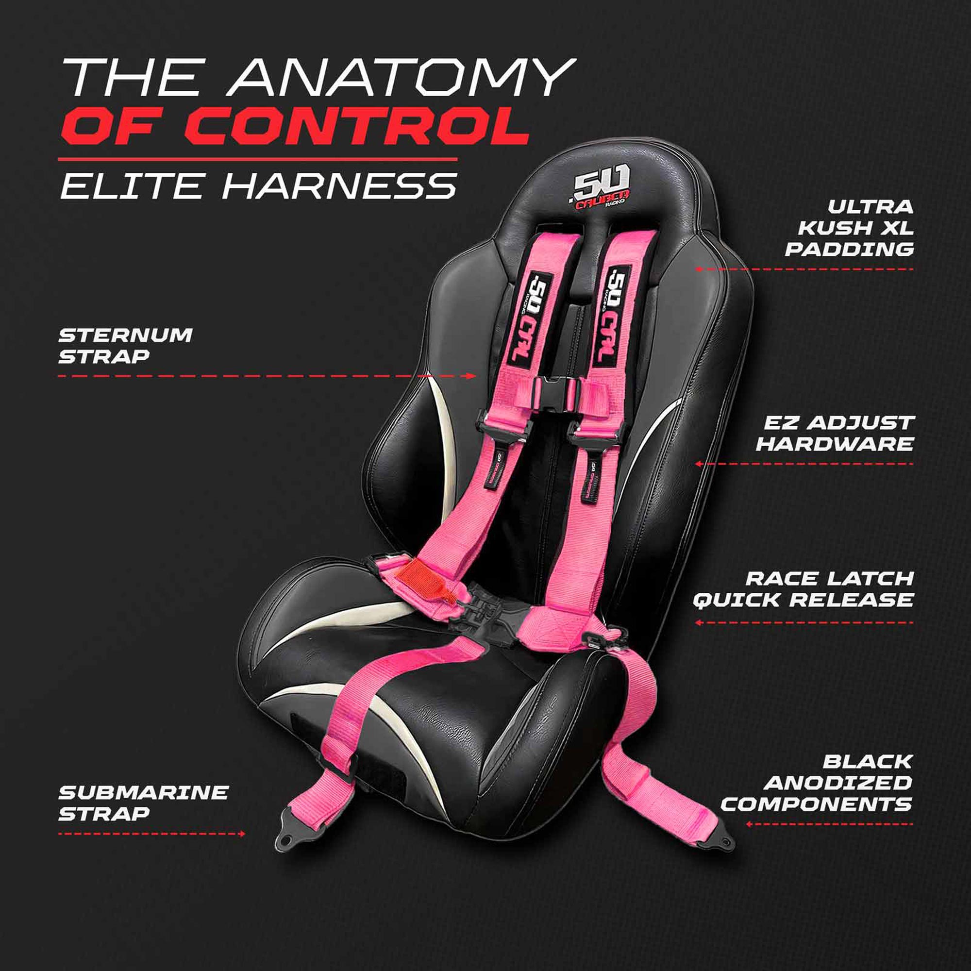 50 Caliber Racing Elite Series EZ Adjust UTV Harness | 2" & 3", 4pt & 5pt, 10 Colors