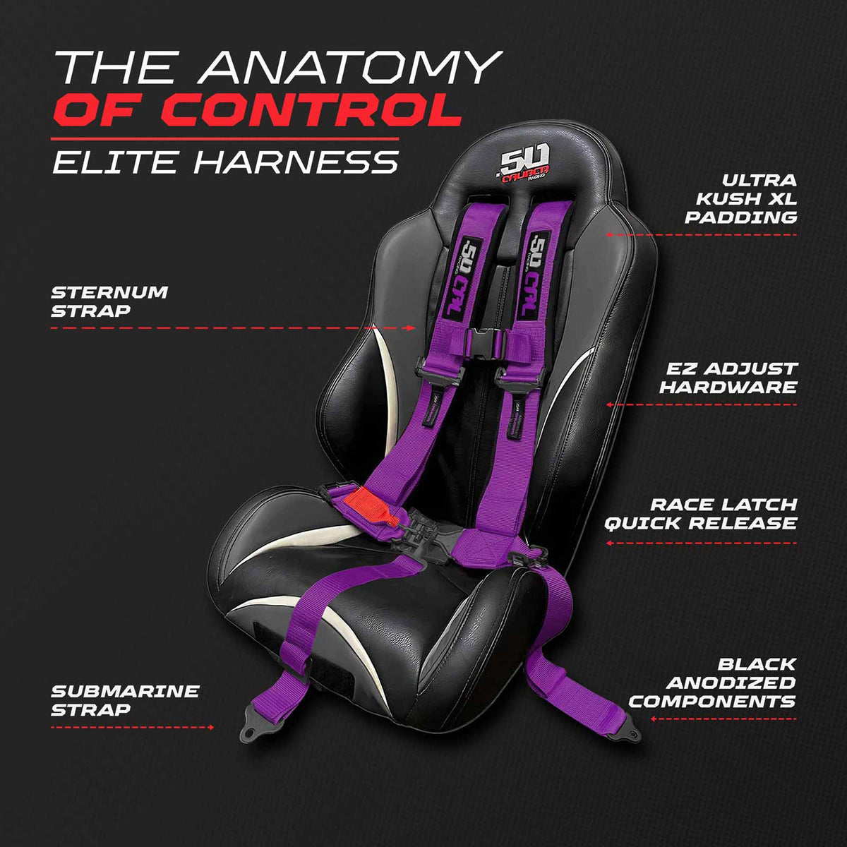 50 Caliber Racing Elite Series EZ Adjust UTV Harness | 2" & 3", 4pt & 5pt, 10 Colors