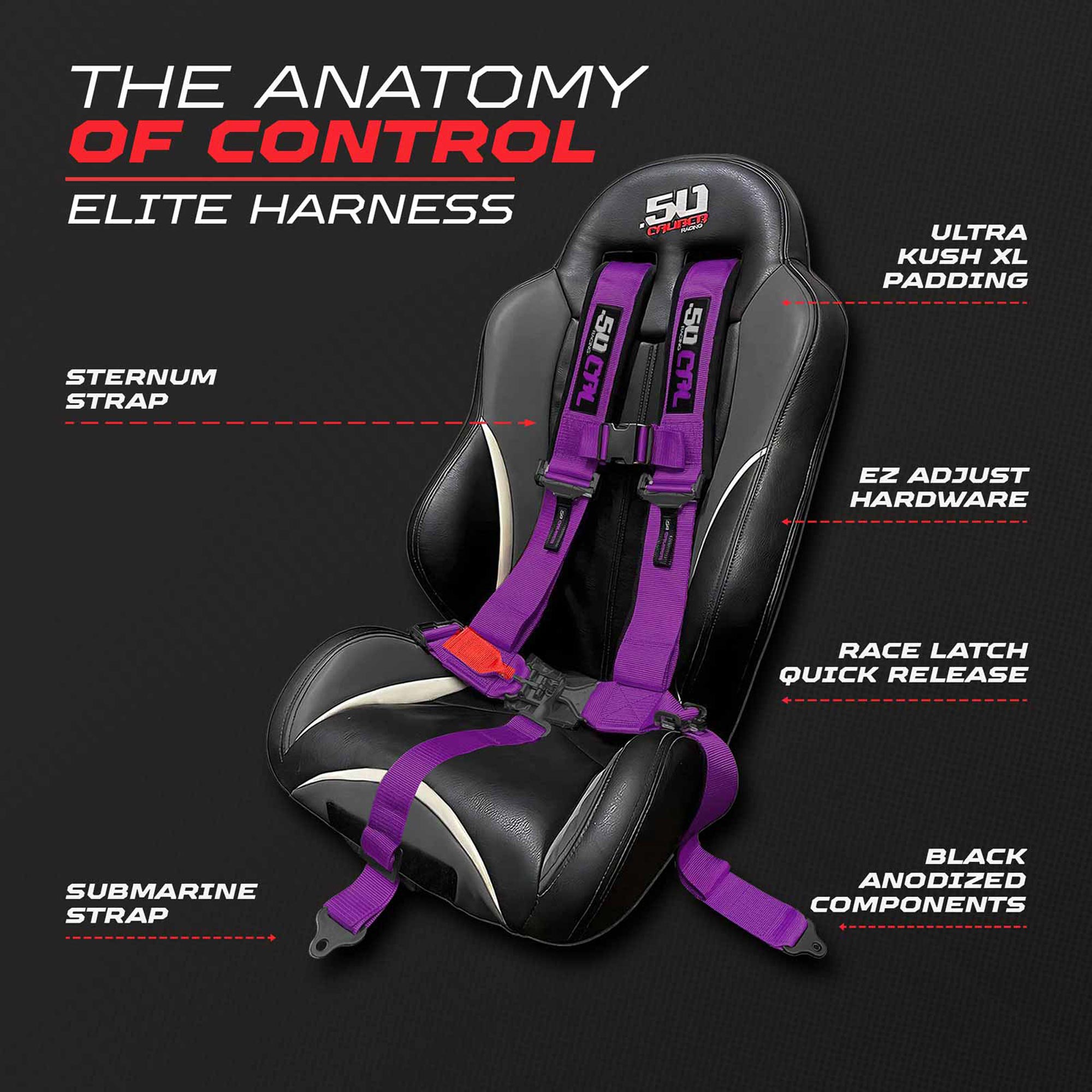 50 Caliber Racing Elite Series EZ Adjust UTV Harness | 2" & 3", 4pt & 5pt, 10 Colors