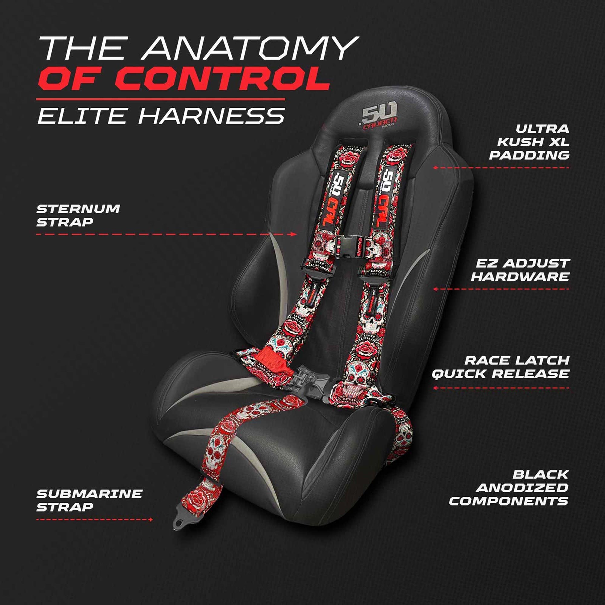 50 Caliber Racing Elite Series EZ Adjust UTV Harness | 2" & 3", 4pt & 5pt, 10 Colors