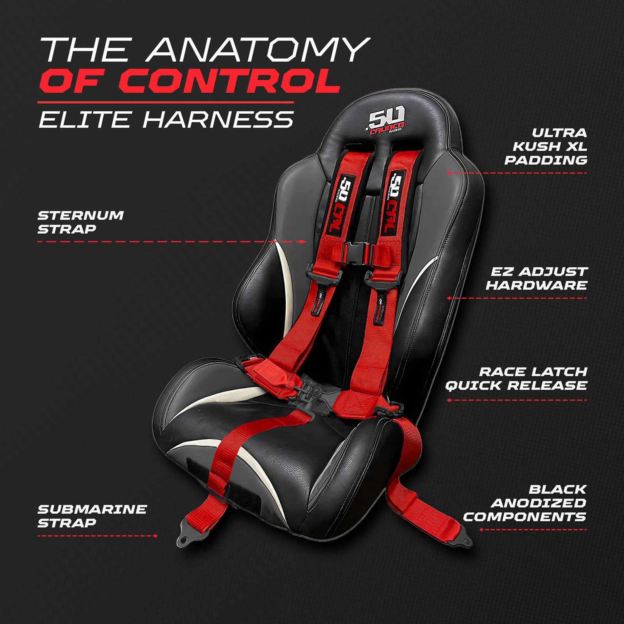 50 Caliber Racing Elite Series EZ Adjust UTV Harness | 2" & 3", 4pt & 5pt, 10 Colors