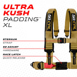 50 Caliber Racing Baja Gold 4-point Elite EZ-Adjust race-latch harness shoulder padding and release detail