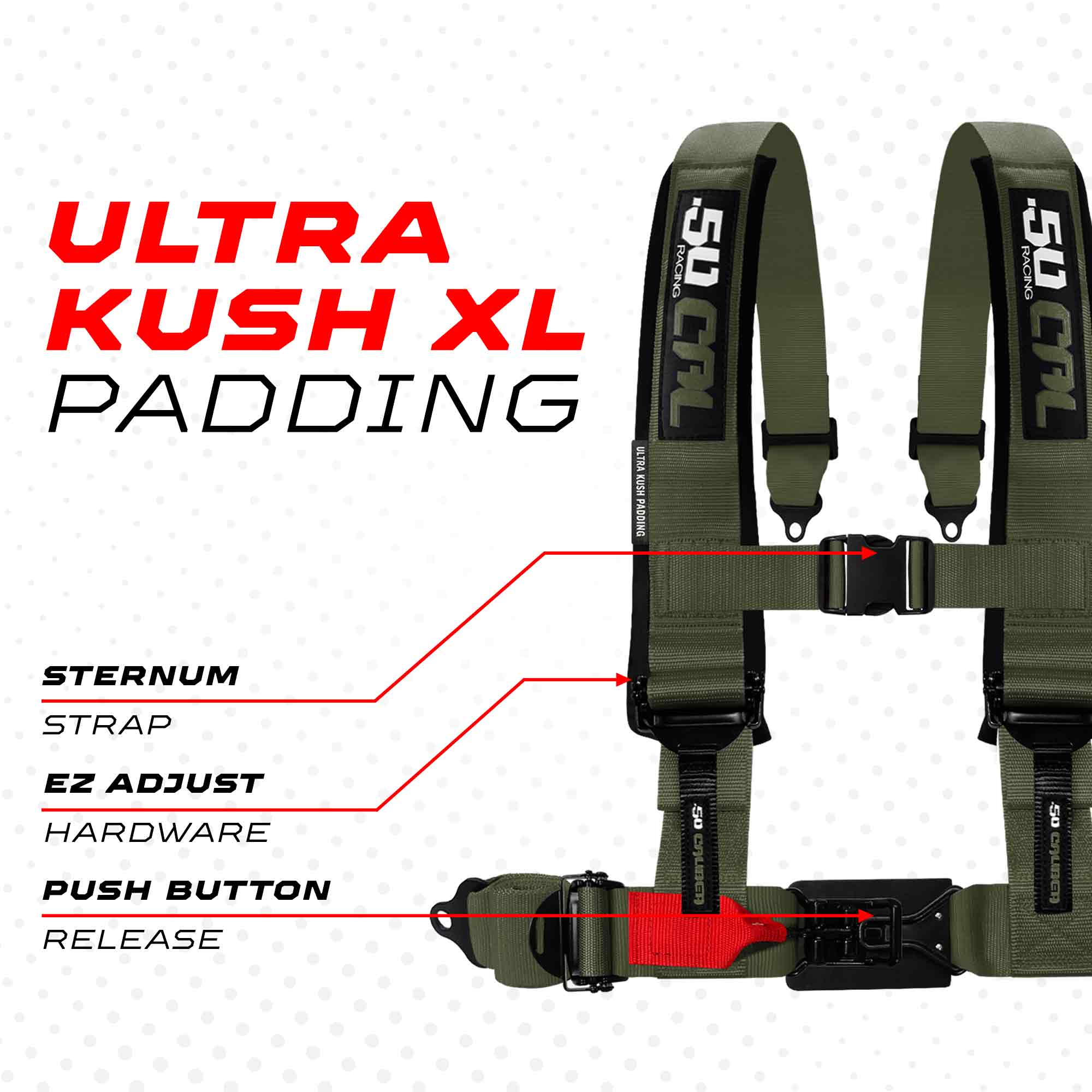 50 Caliber Racing Elite Series EZ Adjust UTV Harness | 2" & 3", 4pt & 5pt, 10 Colors