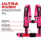 50 Caliber Racing Nitro Pink 4-point Elite EZ-Adjust race-latch harness shoulder padding and release detail