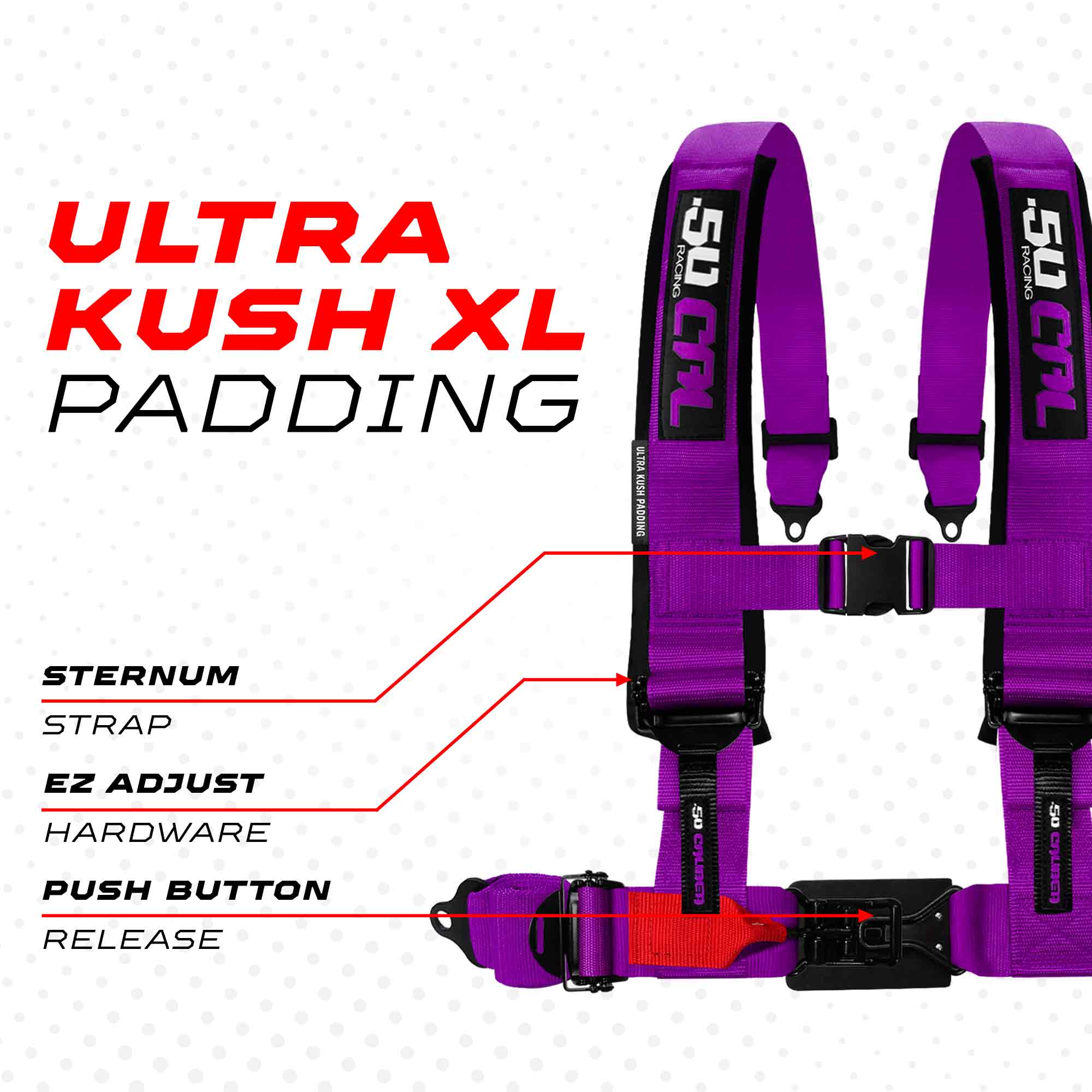 50 Caliber Racing Elite Series EZ Adjust UTV Harness | 2" & 3", 4pt & 5pt, 10 Colors