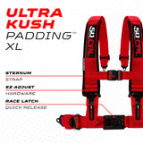 50 Caliber Racing Rage Red 4-point Elite EZ-Adjust race-latch harness shoulder padding and release detail