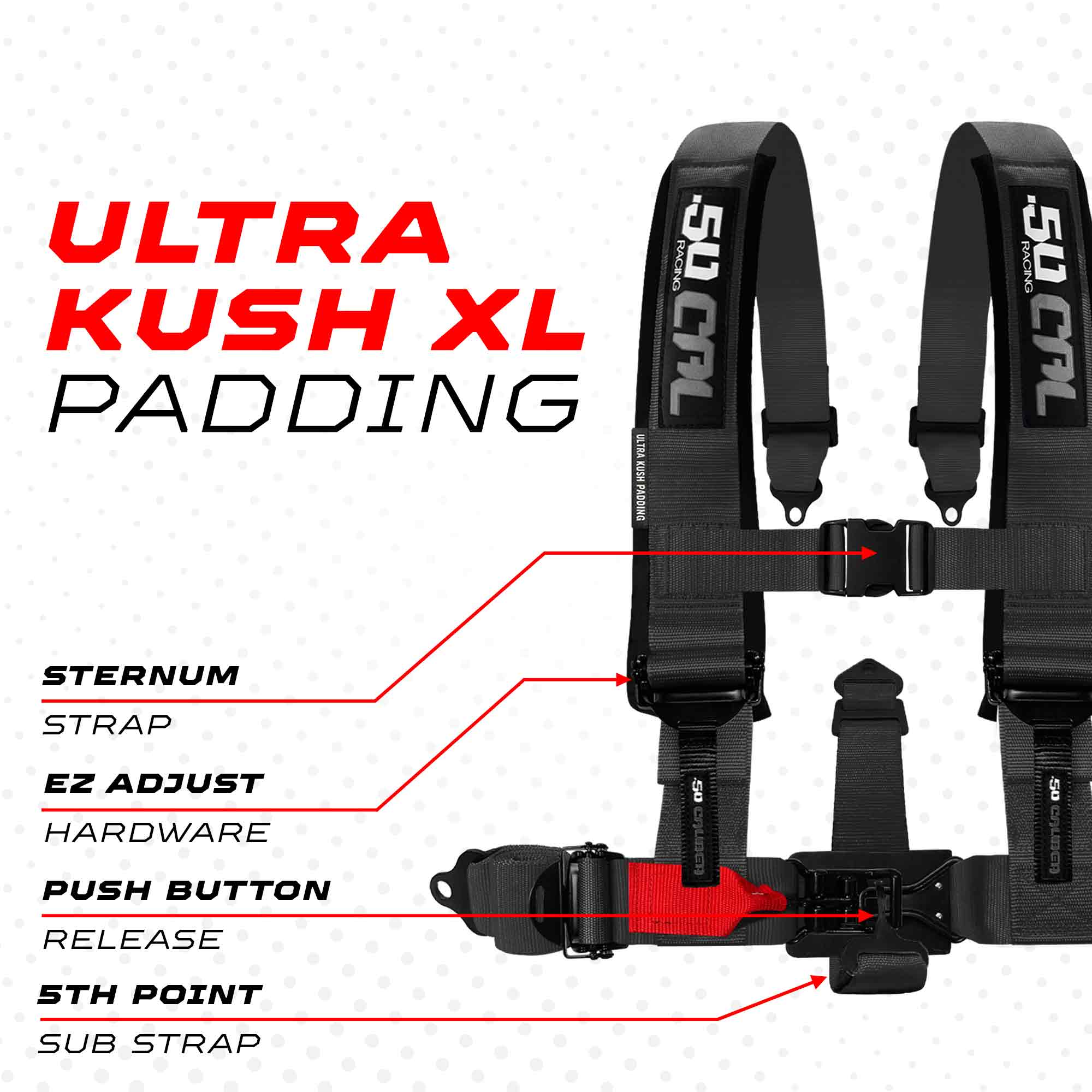 50 Caliber Racing Elite Series EZ Adjust UTV Harness | 2" & 3", 4pt & 5pt, 10 Colors
