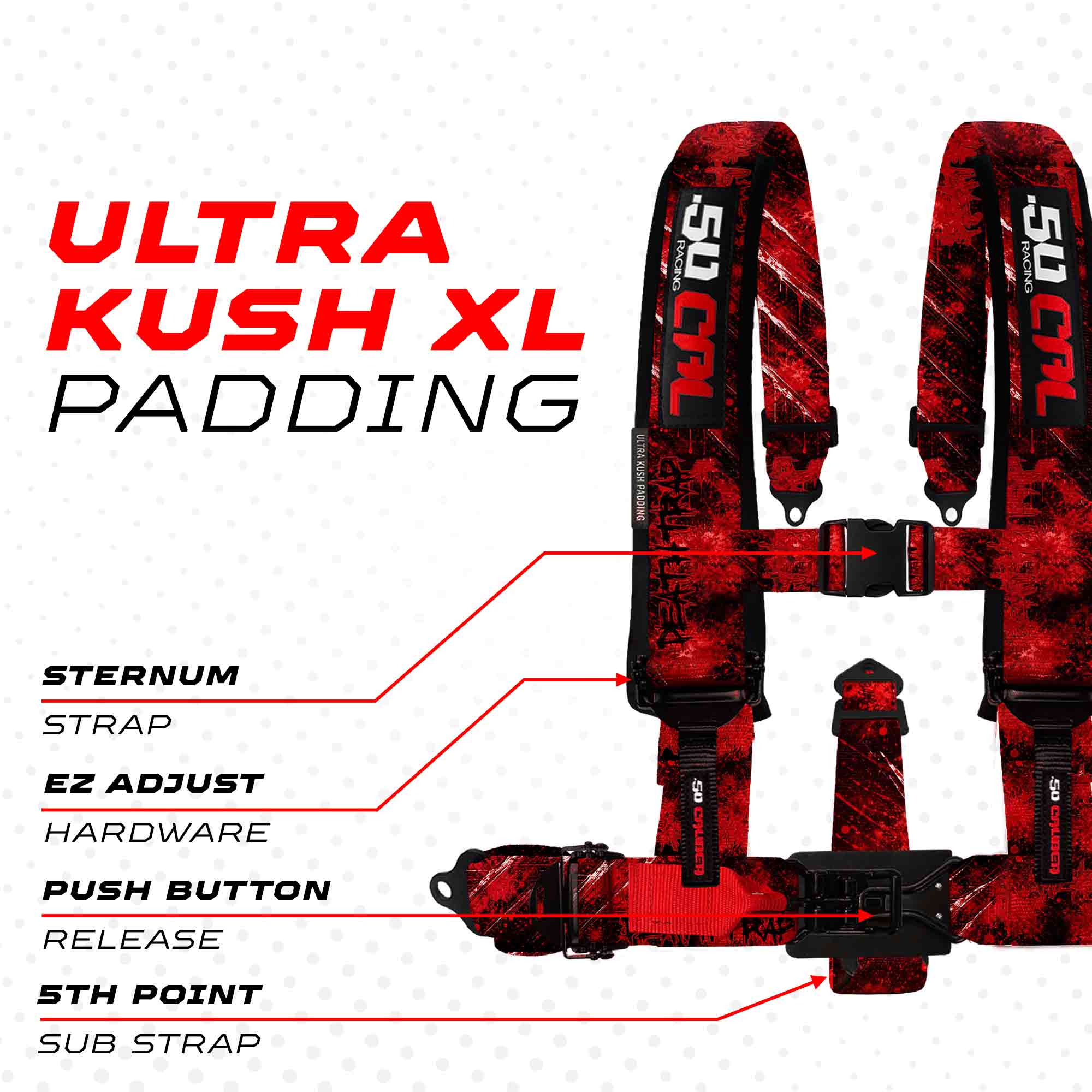 50 Caliber Racing Elite Series EZ Adjust UTV Harness | 2" & 3", 4pt & 5pt, 10 Colors