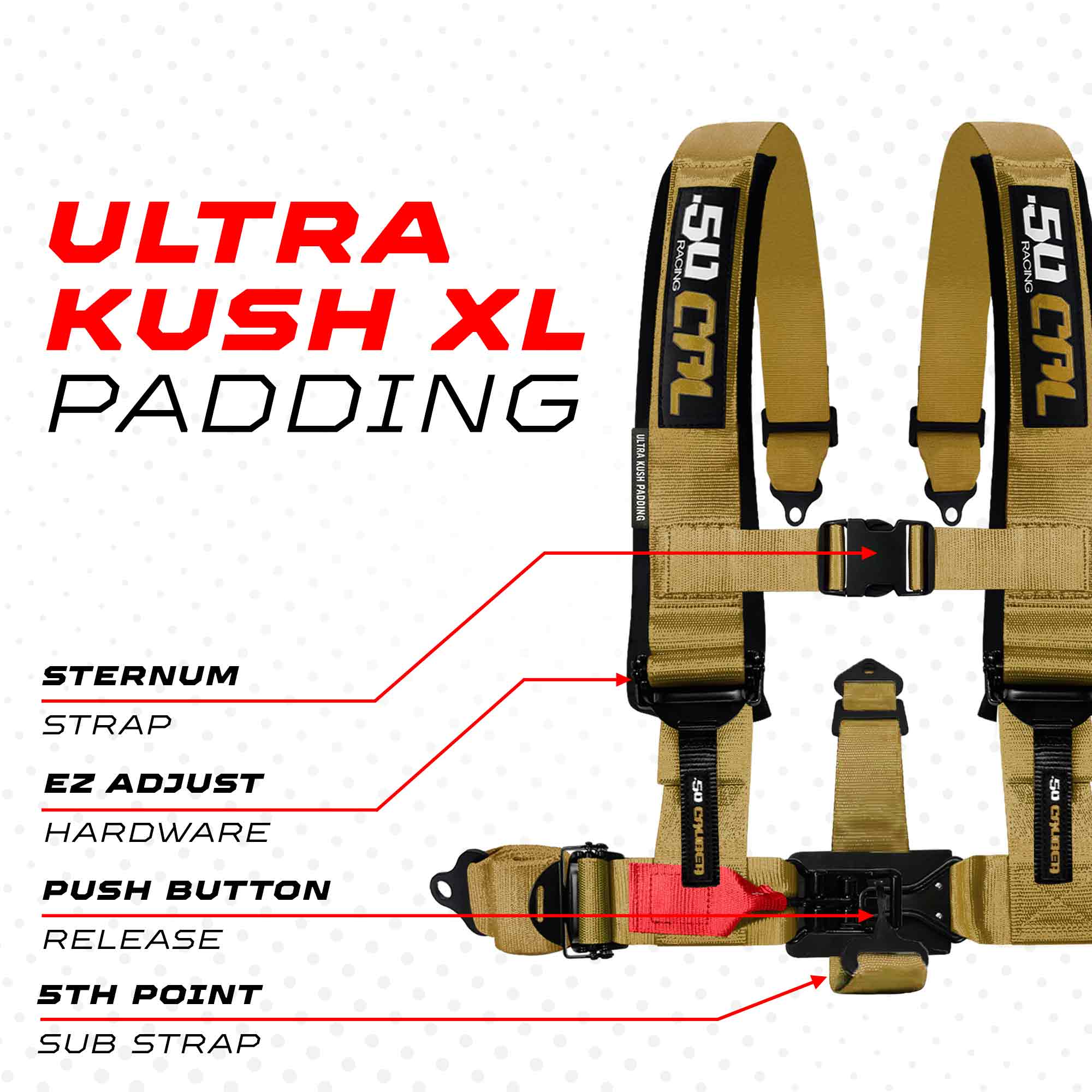 50 Caliber Racing Elite Series EZ Adjust UTV Harness | 2" & 3", 4pt & 5pt, 10 Colors