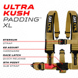 50 Caliber Racing Baja Gold 5-point Elite EZ-Adjust race-latch harness shoulder padding and release detail