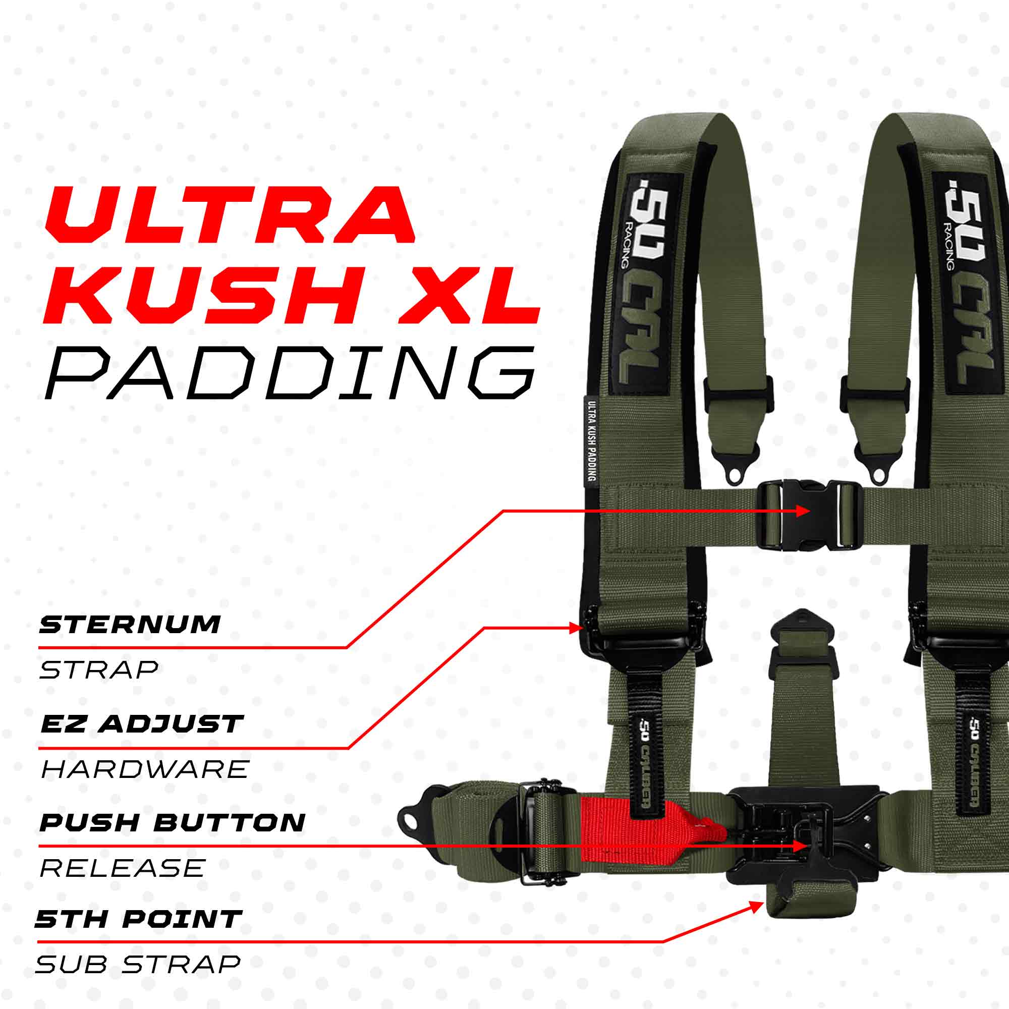 50 Caliber Racing Elite Series EZ Adjust UTV Harness | 2" & 3", 4pt & 5pt, 10 Colors