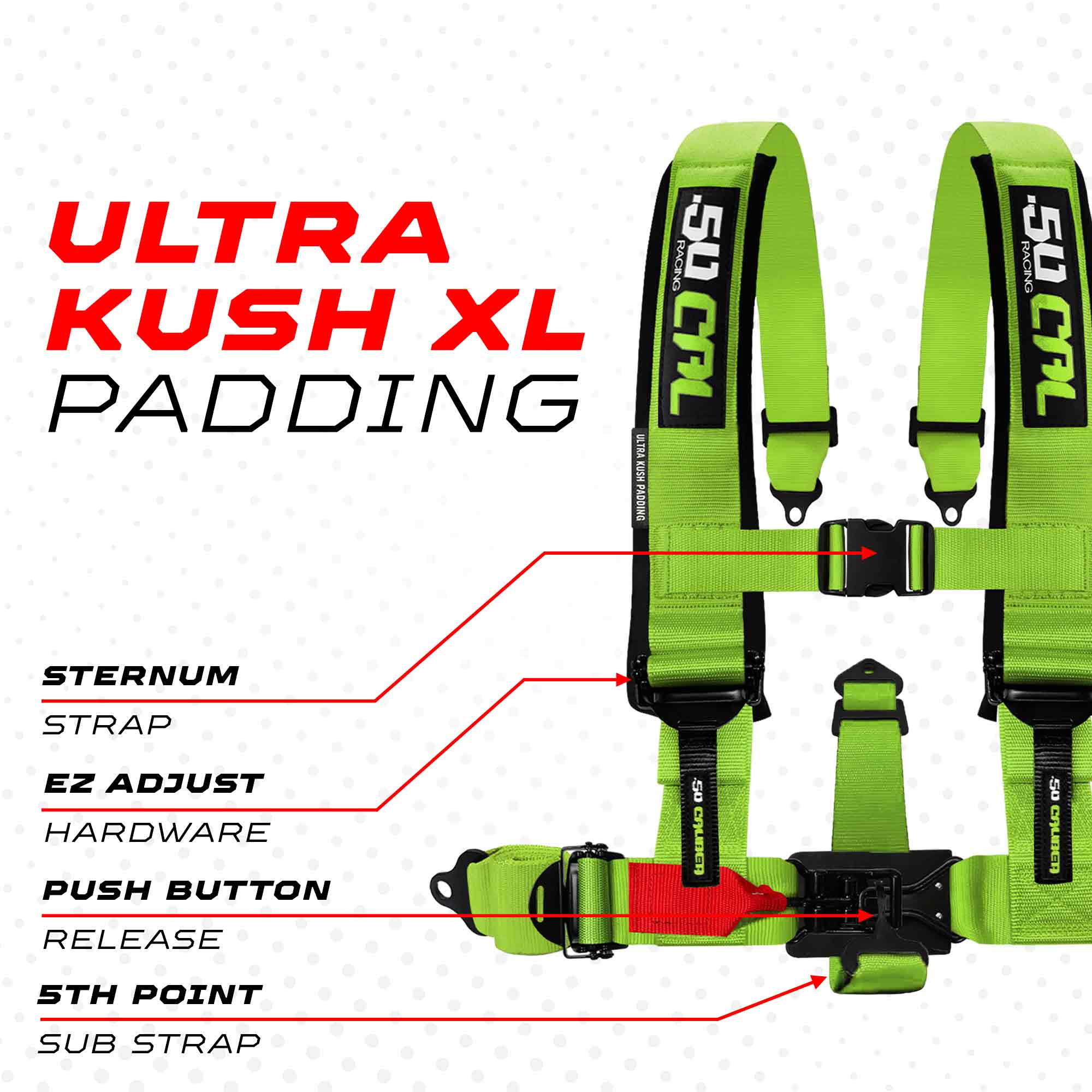 50 Caliber Racing Elite Series EZ Adjust UTV Harness | 2" & 3", 4pt & 5pt, 10 Colors