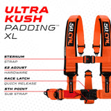 50 Caliber Racing Fury Orange 5-point Elite EZ-Adjust race-latch harness shoulder padding and release detail