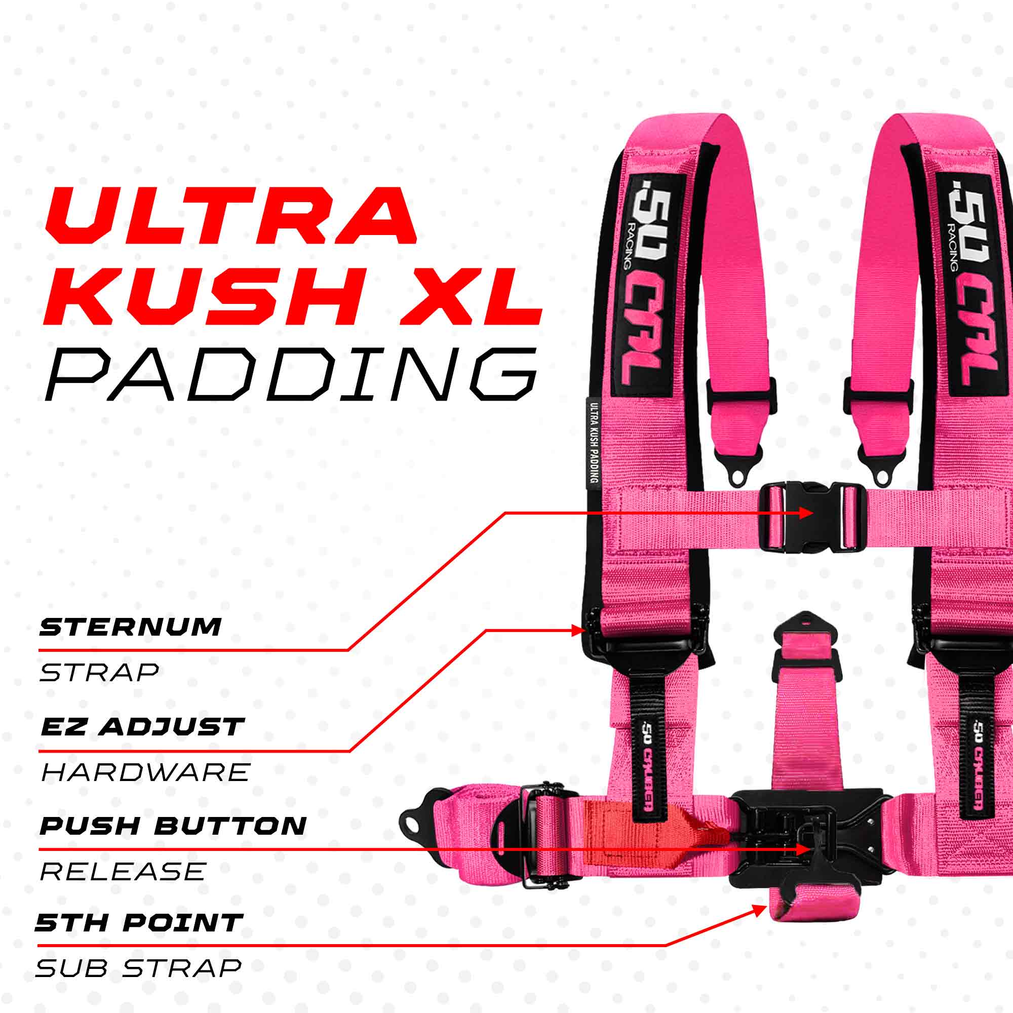 50 Caliber Racing Elite Series EZ Adjust UTV Harness | 2" & 3", 4pt & 5pt, 10 Colors