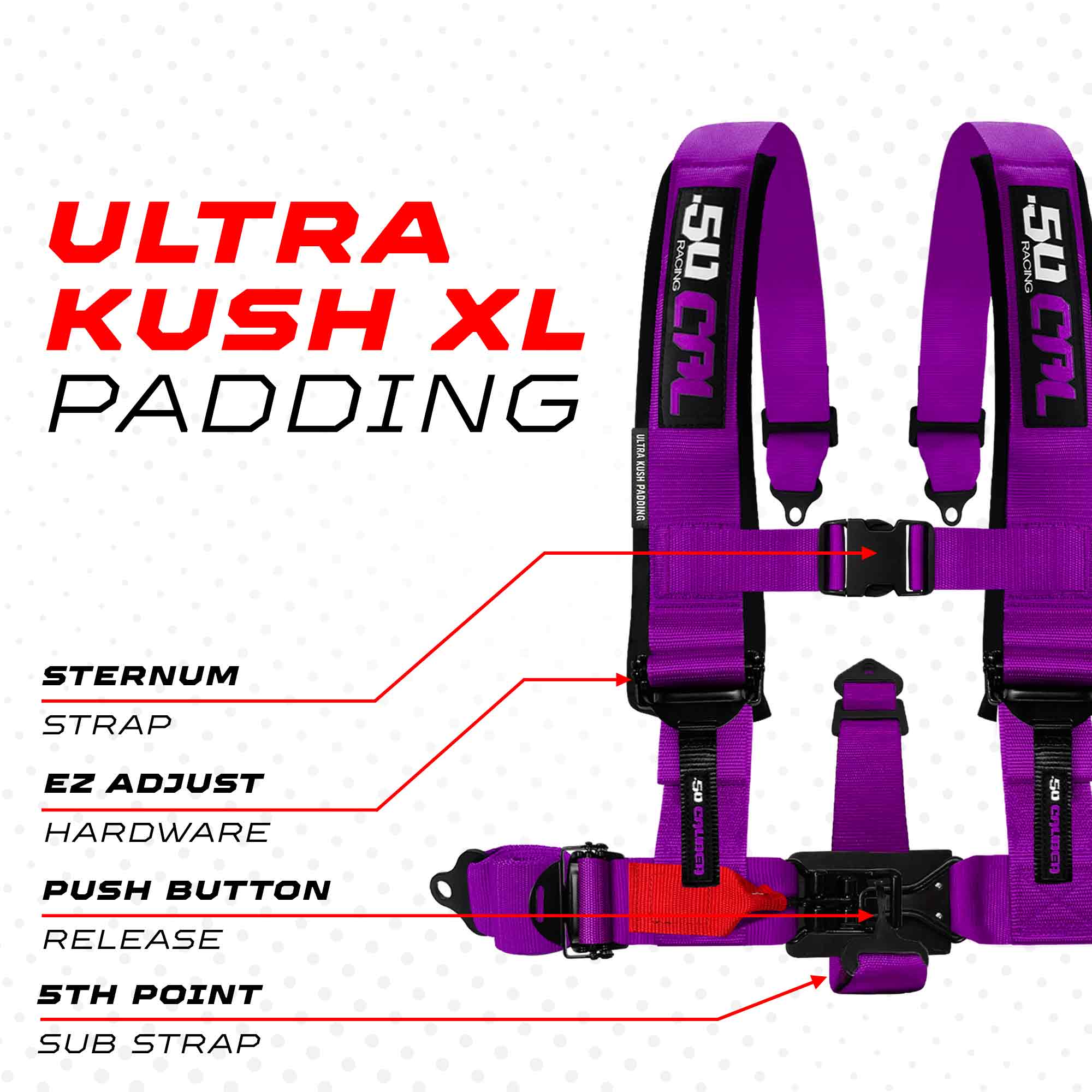 50 Caliber Racing Elite Series EZ Adjust UTV Harness | 2" & 3", 4pt & 5pt, 10 Colors