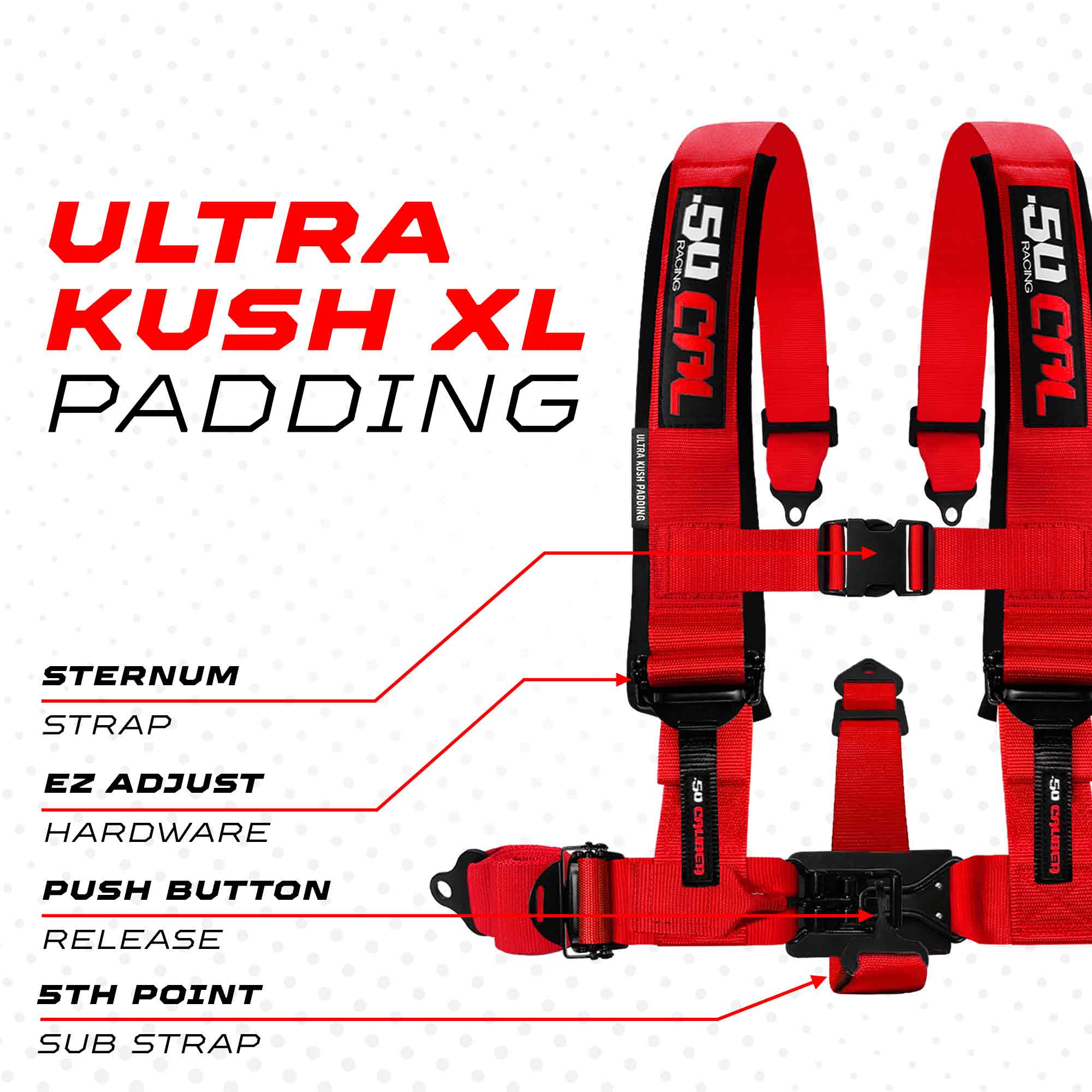 50 Caliber Racing Elite Series EZ Adjust UTV Harness | 2" & 3", 4pt & 5pt, 10 Colors