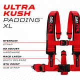 50 Caliber Racing Rage Red 5-point Elite EZ-Adjust race-latch harness shoulder padding and release detail