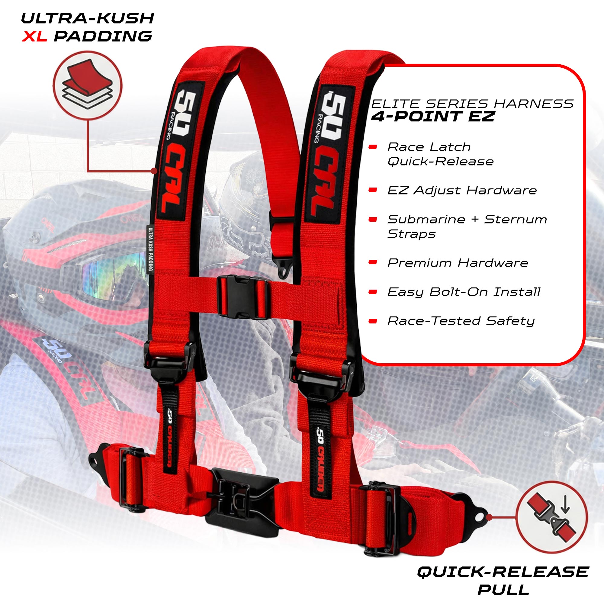 50 Caliber Racing Elite Series EZ Adjust UTV Harness | 2" & 3", 4pt & 5pt, 10 Colors