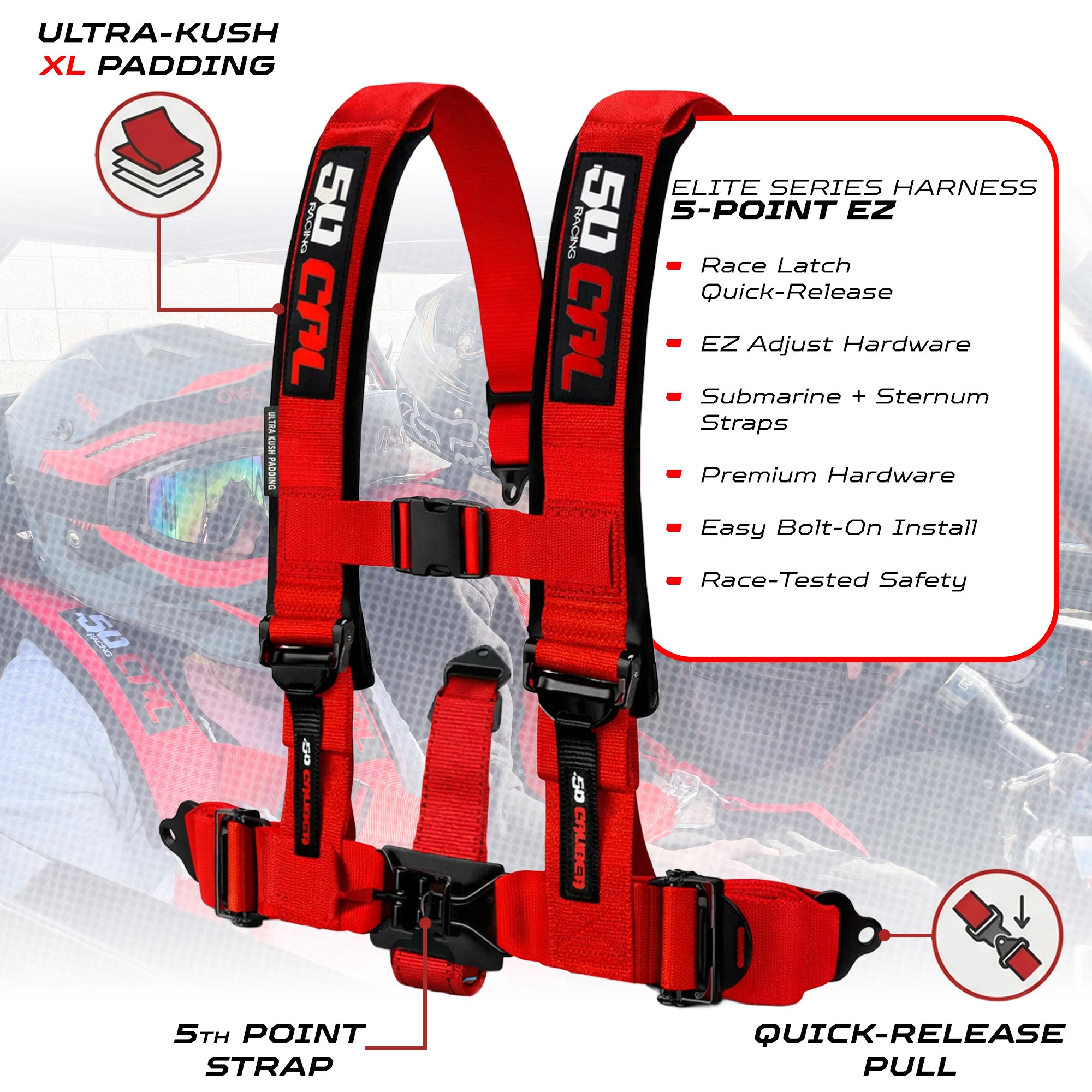 50 Caliber Racing Elite Series EZ Adjust UTV Harness | 2" & 3", 4pt & 5pt, 10 Colors