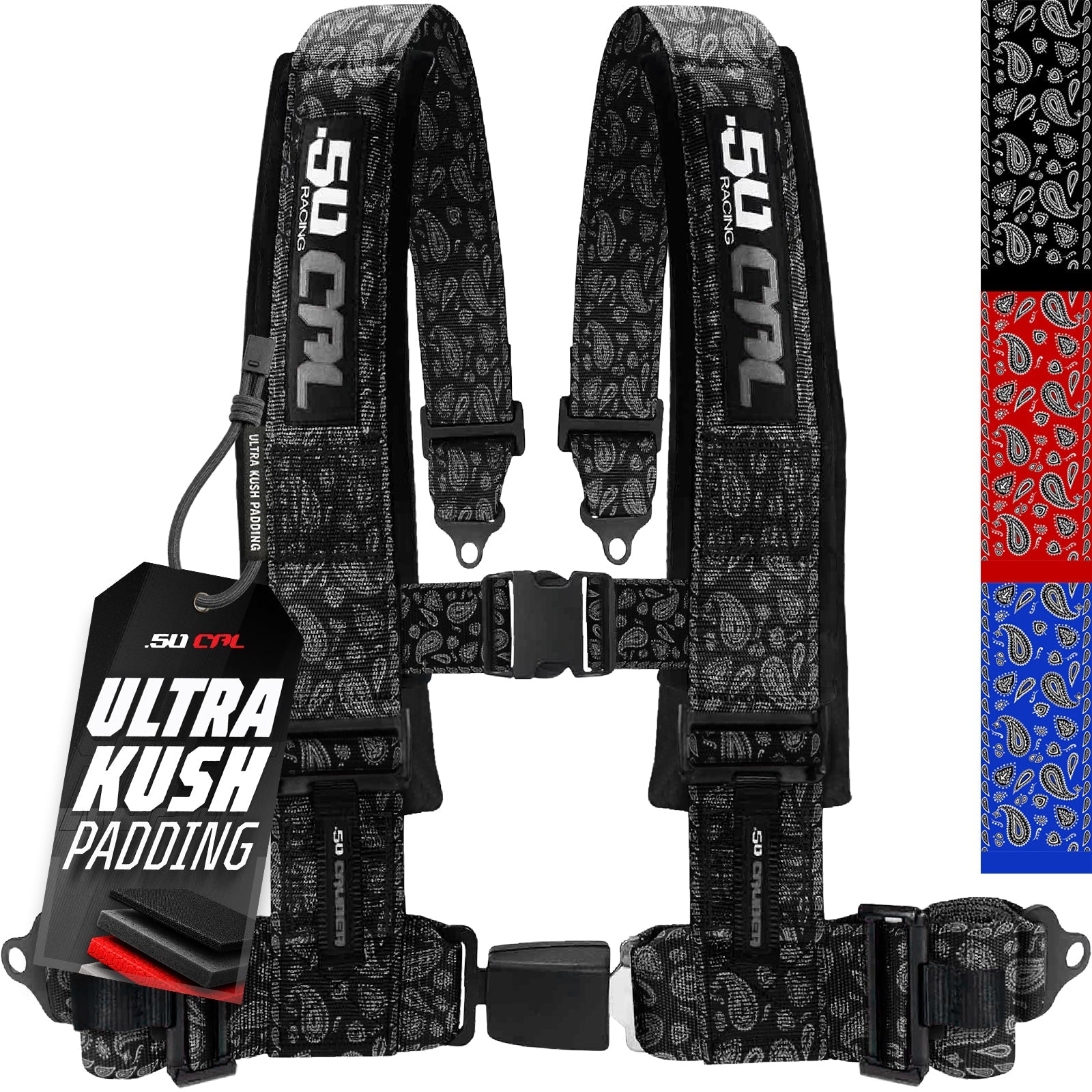 50 Caliber Racing Elite Series 4-Point UTV Harness | Ultra Kush Padding + Push Button Release | 2" & 3", 7 Colors