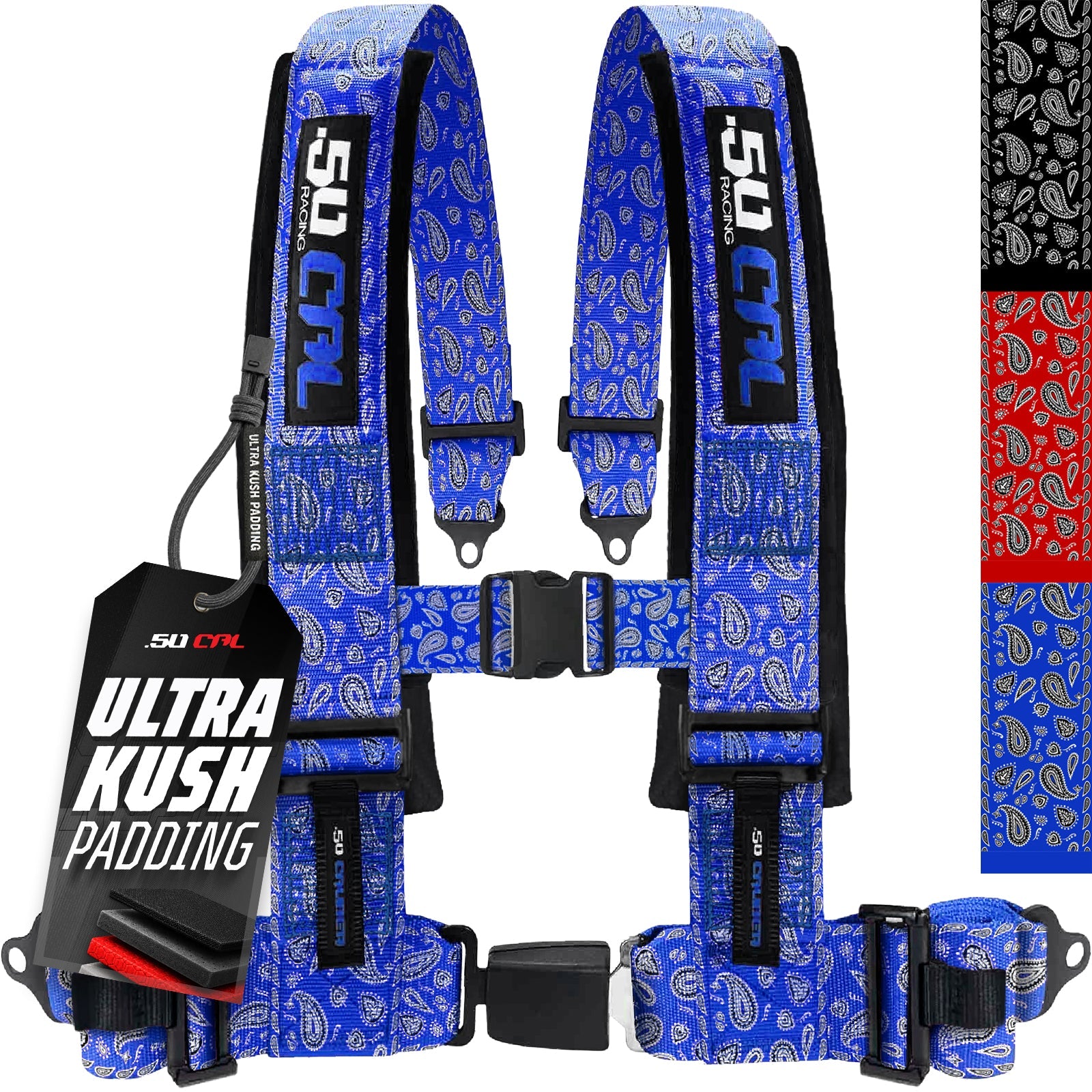 50 Caliber Racing Elite Series 4-Point UTV Harness | Ultra Kush Padding + Push Button Release | 2" & 3", 7 Colors