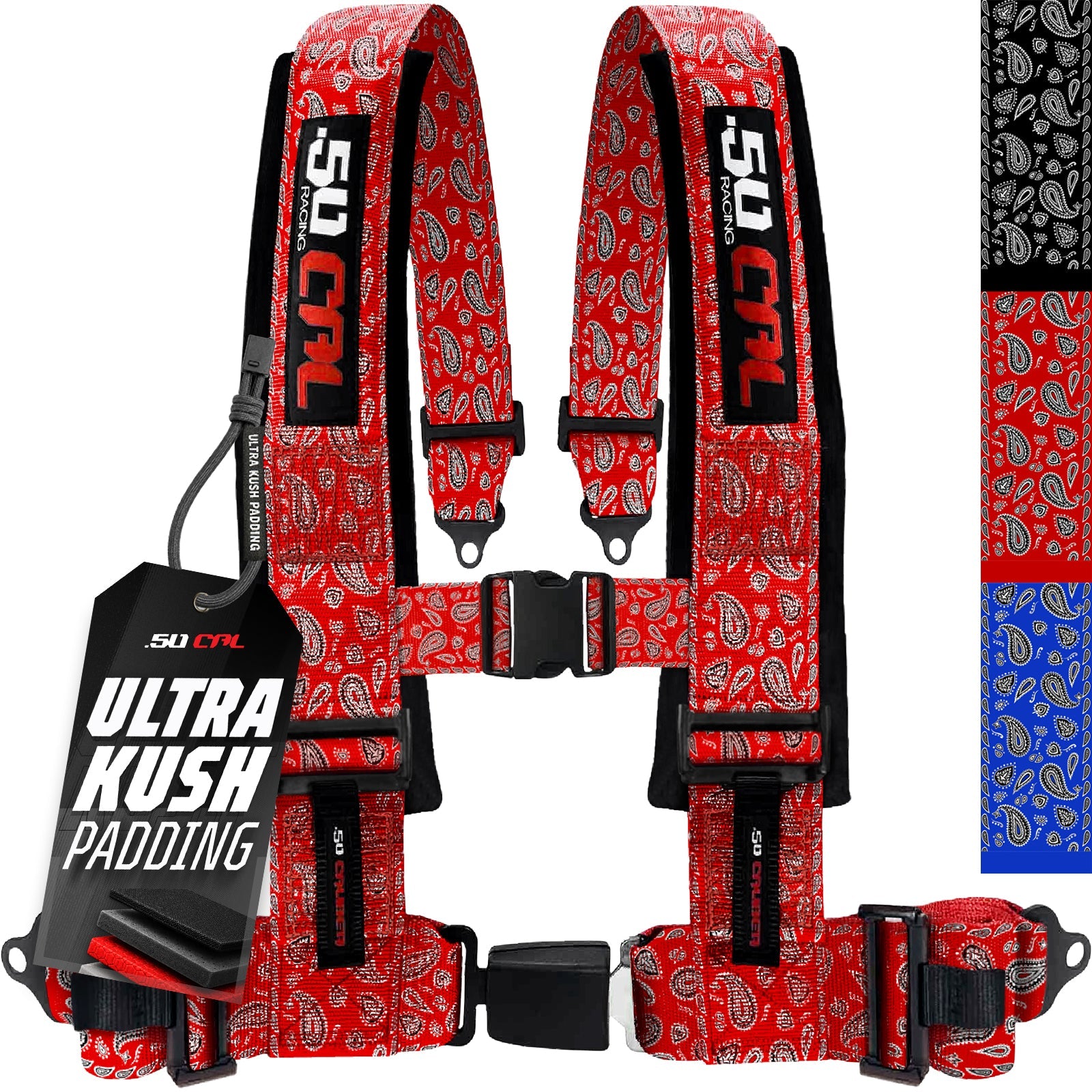 50 Caliber Racing Elite Series 4-Point UTV Harness | Ultra Kush Padding + Push Button Release | 2" & 3", 7 Colors