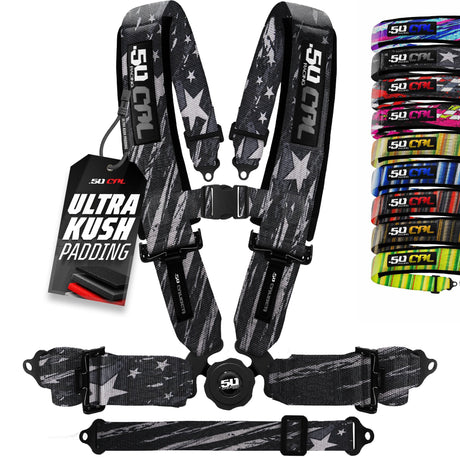4-point 50 Caliber Racing camlock UTV harness in Battle Flag