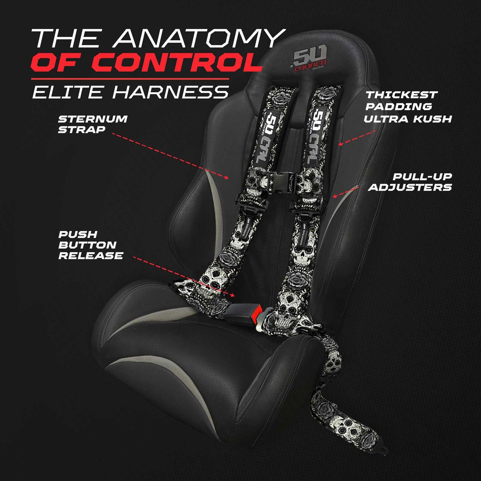 50 Caliber Racing Elite Series 4-Point UTV Harness | Ultra Kush Padding + Push Button Release | 2" & 3", 7 Colors