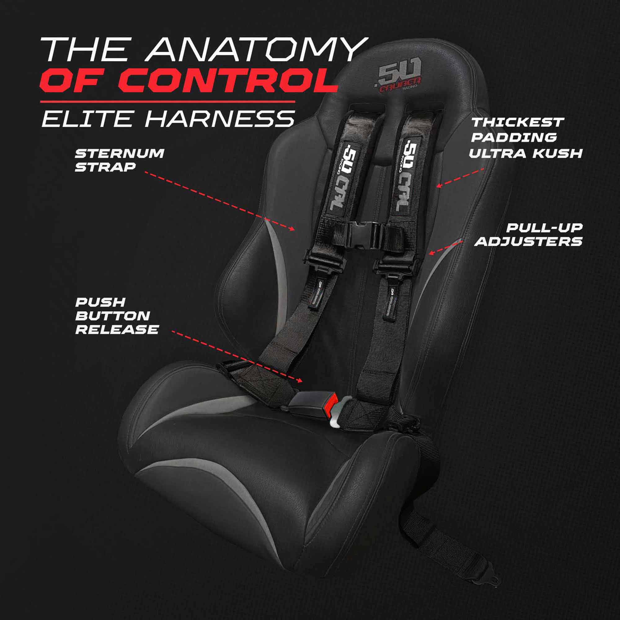 50 Caliber Racing Elite Series 4-Point UTV Harness | Ultra Kush Padding + Push Button Release | 2" & 3", 7 Colors