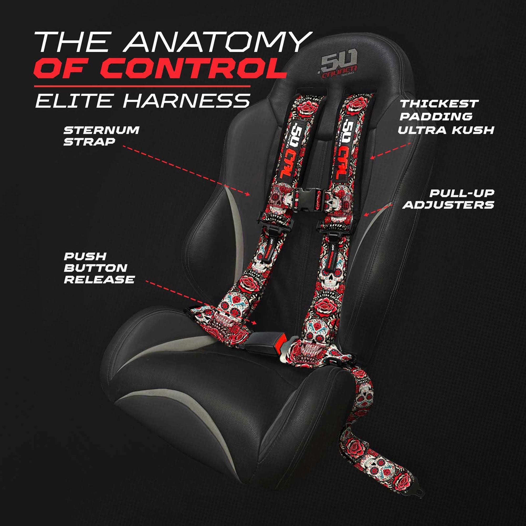 50 Caliber Racing Elite Series 4-Point UTV Harness | Ultra Kush Padding + Push Button Release | 2" & 3", 7 Colors