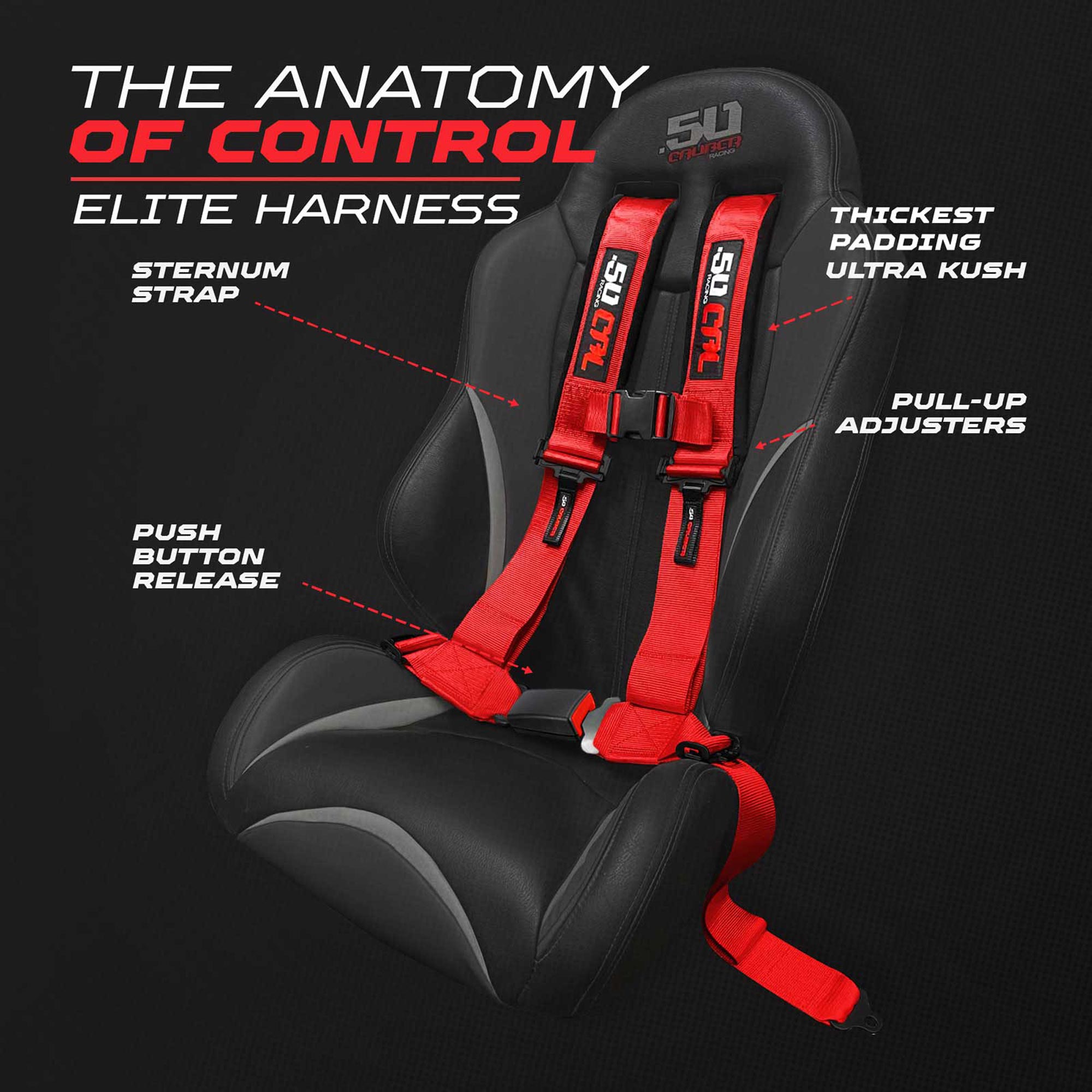 50 Caliber Racing Elite Series 4-Point UTV Harness | Ultra Kush Padding + Push Button Release | 2" & 3", 7 Colors