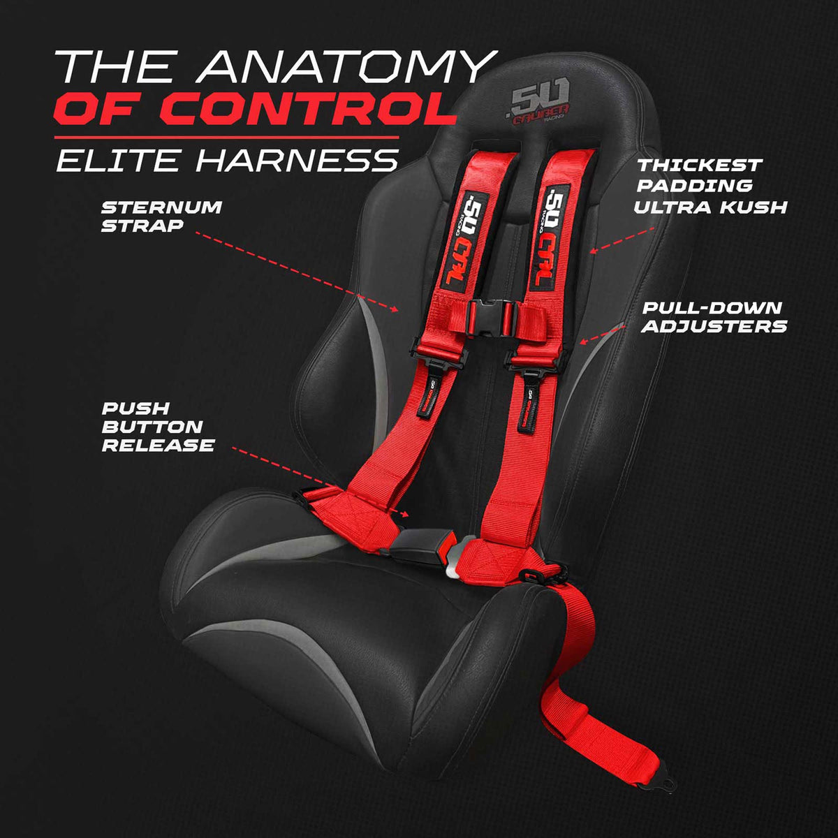 50 Caliber Racing Elite Series 4-Point UTV Harness | Ultra Kush Padding + Push Button Release | 2" & 3", 7 Colors