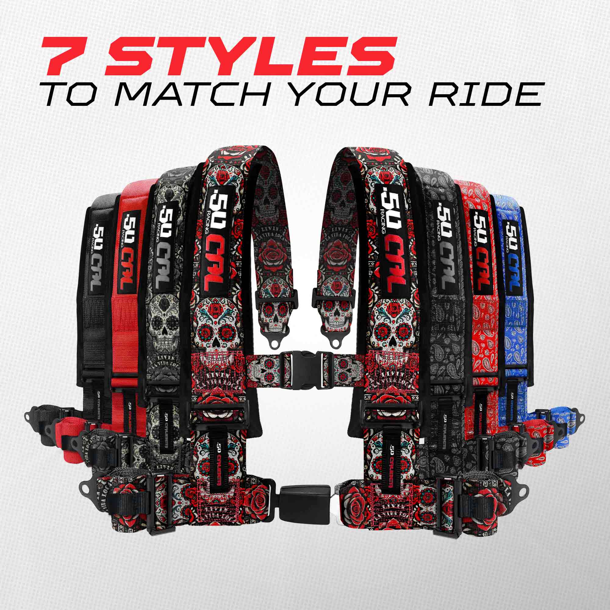50 Caliber Racing Elite Series 4-Point UTV Harness | Ultra Kush Padding + Push Button Release | 2" & 3", 7 Colors