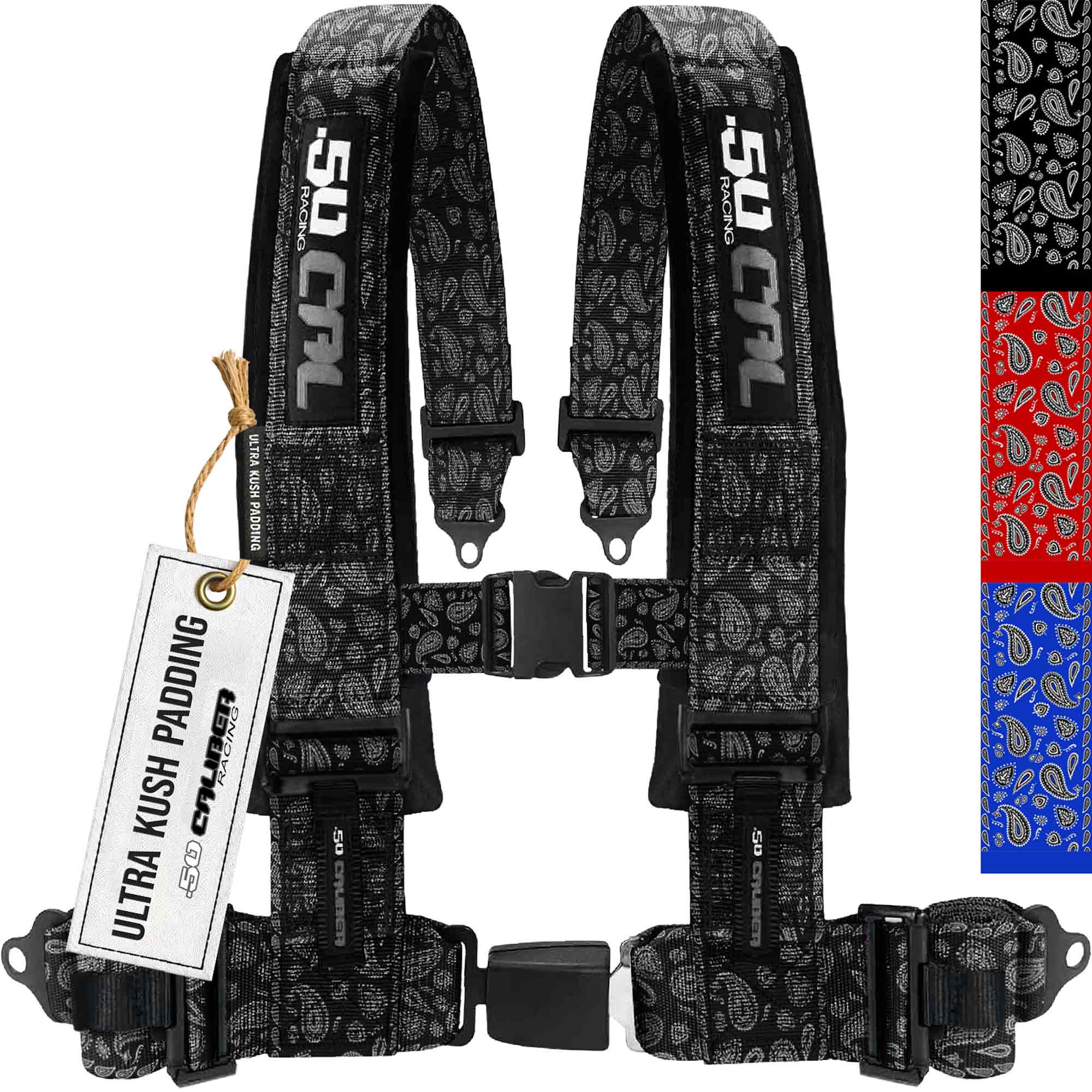 50 Caliber Racing Elite Series 4-Point UTV Harness | Ultra Kush Padding + Push Button Release | 2" & 3", 7 Colors