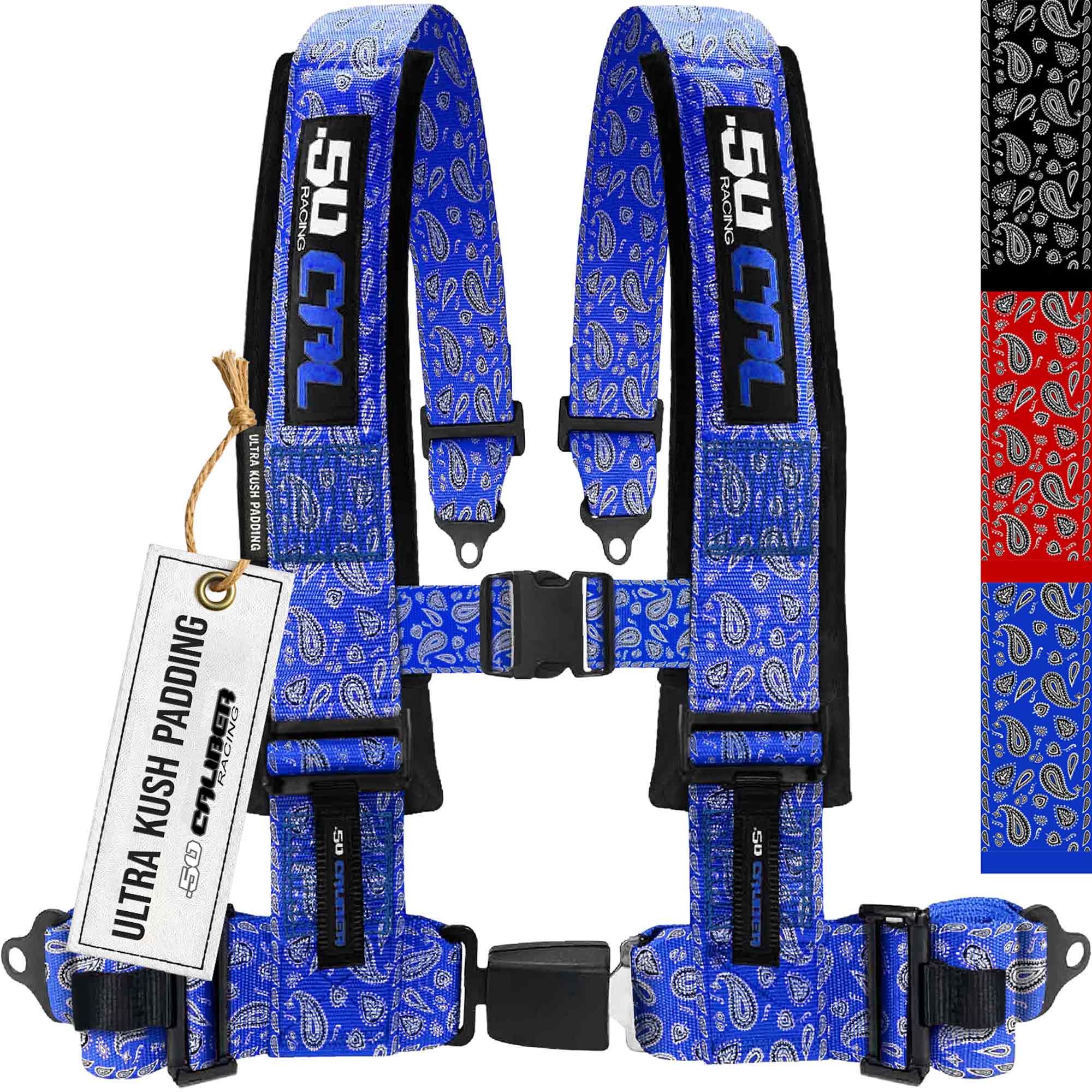 50 Caliber Racing Elite Series 4-Point UTV Harness | Ultra Kush Padding + Push Button Release | 2" & 3", 7 Colors
