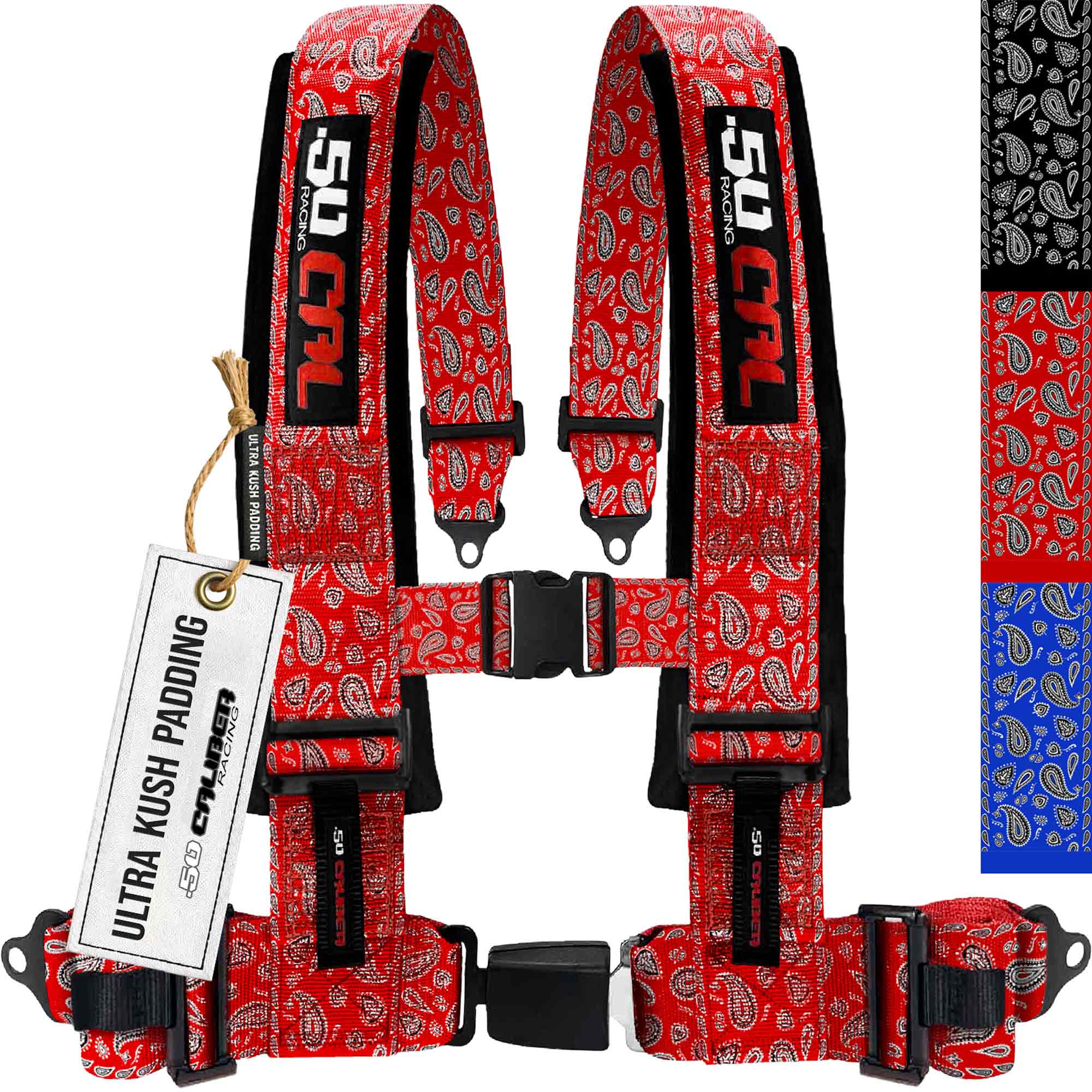 50 Caliber Racing Elite Series 4-Point UTV Harness | Ultra Kush Padding + Push Button Release | 2" & 3", 7 Colors