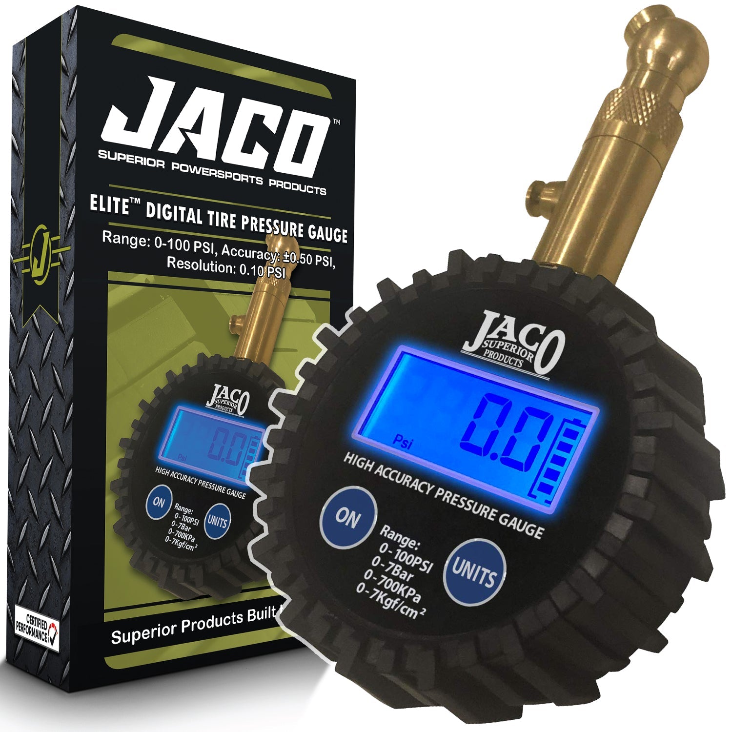 Photo of Elite® Digital Tire Pressure Gauge - Professional Accuracy - 100 PSI by JACO - Premium Tire Pressure Gauge for UTVs / Side by Sides